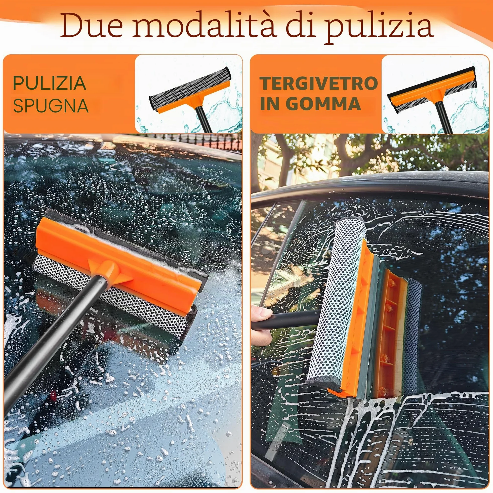 JEHONN Lavavetri con Manico Telescopico 138 cm, Tergivetro in Silicone e Spugna, Pulisci Vetri Professionale