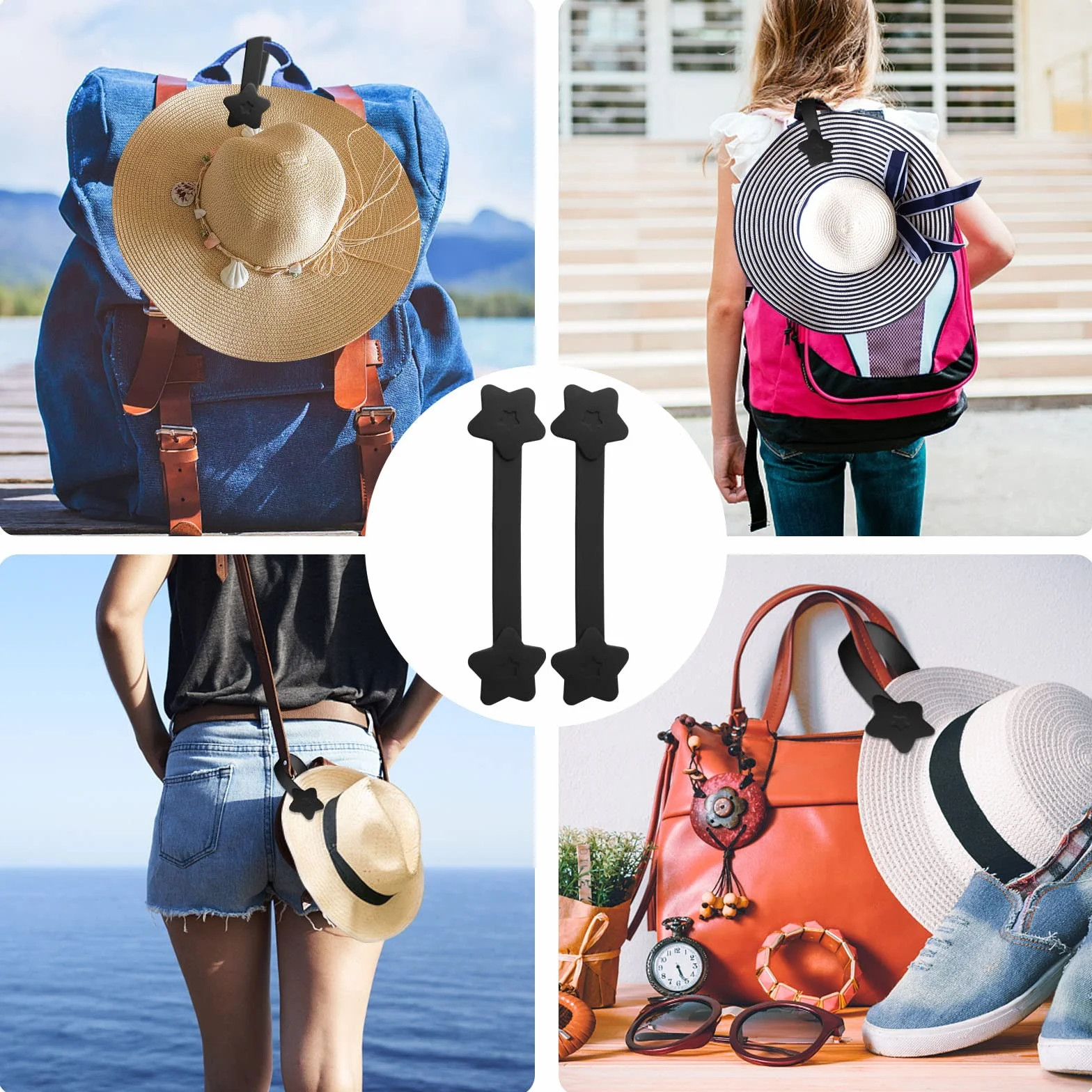 2 clip cappello da viaggio, clip per cappello da viaggio, clip porta cappello, clip magnetica per cappello da viaggio in borsa, portatile, accessorio per bambini e adulti (nero)