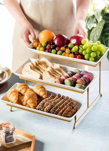 3 Tier Servendo Stand, Pilepsible Platter Rack per Antipasti & Cupcakes, Elegante Set di esposizioni Bianche, Facile Design di stoccaggio per Feste e Decorazioni per la casa