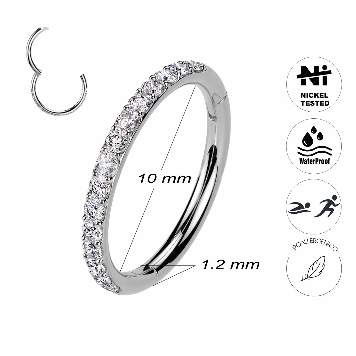 AWAKEN Piercing Orecchini Anello a Clicker Cerchio con Cristalli Brillanti Cartilagine Septum Helix in Acciaio Chirurgico 316L
