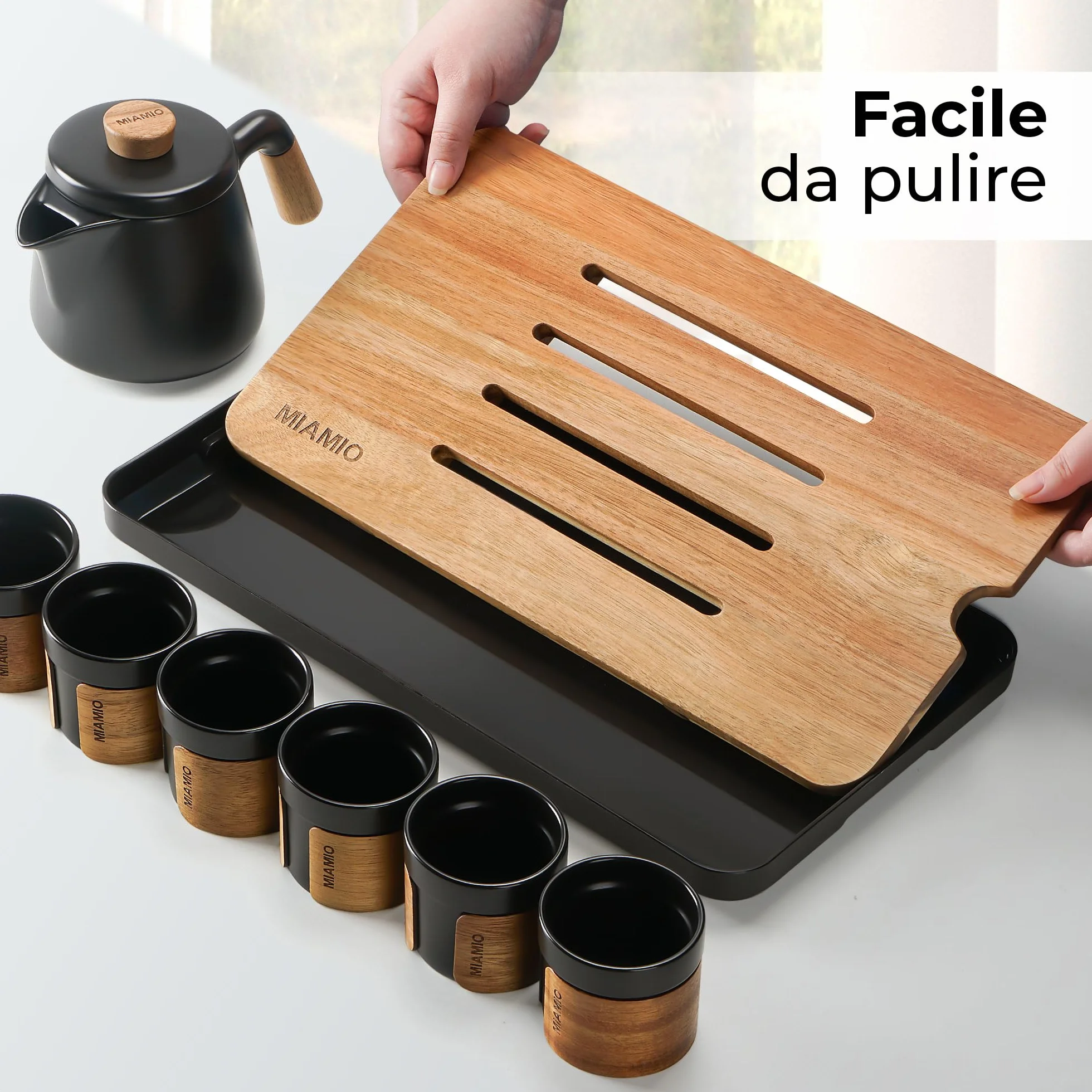 Set da tè giapponese 6 tazze 100 ml teiera 620 ml con infusore tradizionale Nero