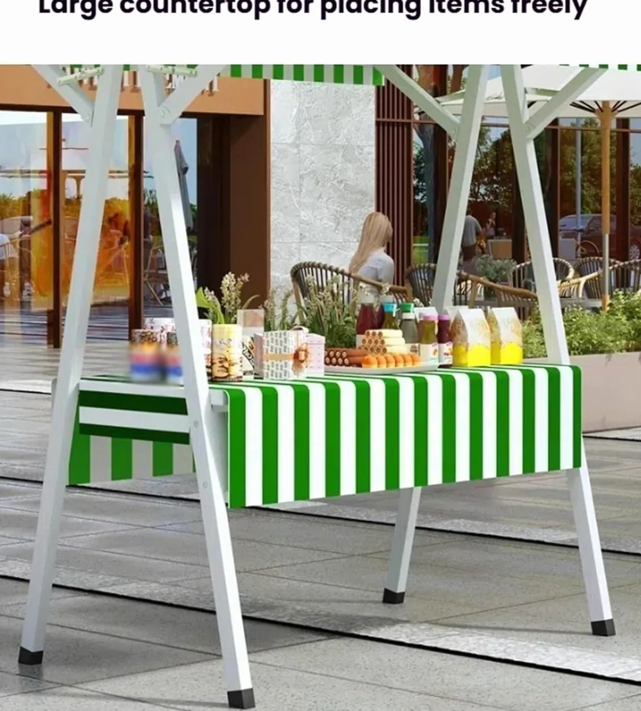 Carrello per bancarelle, Carrello Mobile per Cibo da Strada con Ruote, espositore per bancarelle del Mercato all'aperto, scaffali modulari per venditori, allestimento Pronto per Il Cibo (Blu