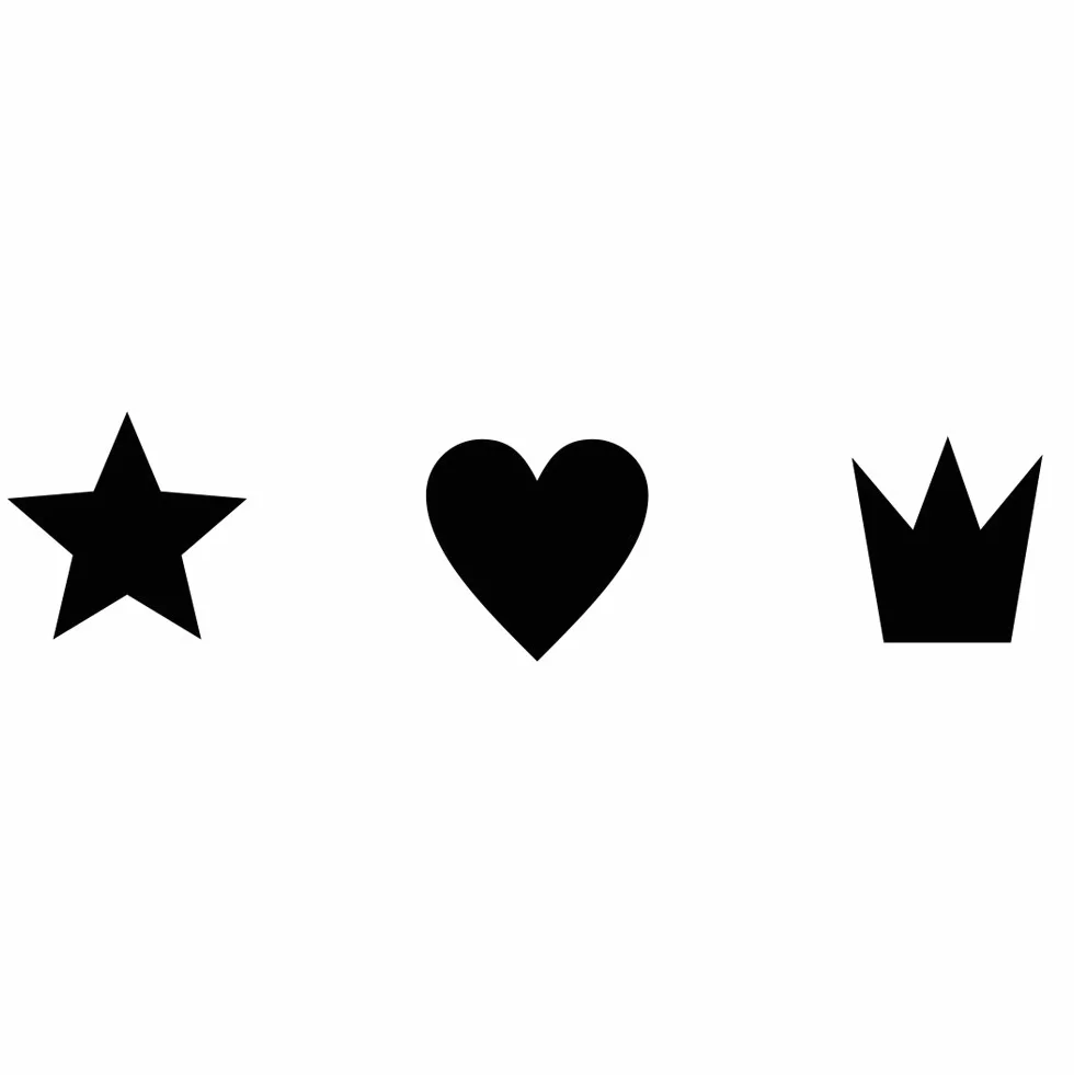 Set di 3 timbri in legno a forma di stella, cuore, corona