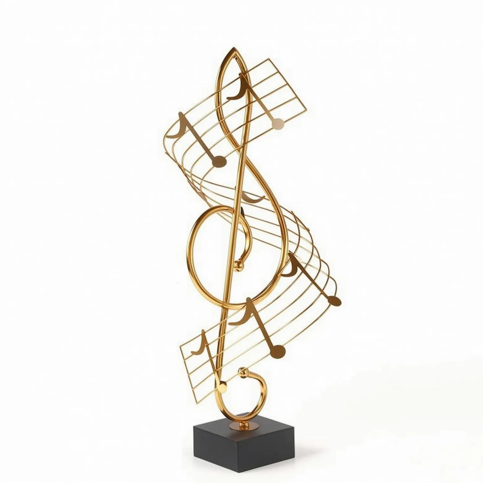 Colcolo Nota Musicale Decorativa Scultura Statua Ornamento Figurina con Spirale a Filo Metallico E Base Quadrata Stabile Estetica Moderna Essenziale Adatta a, Nota Musicale Media Dorata