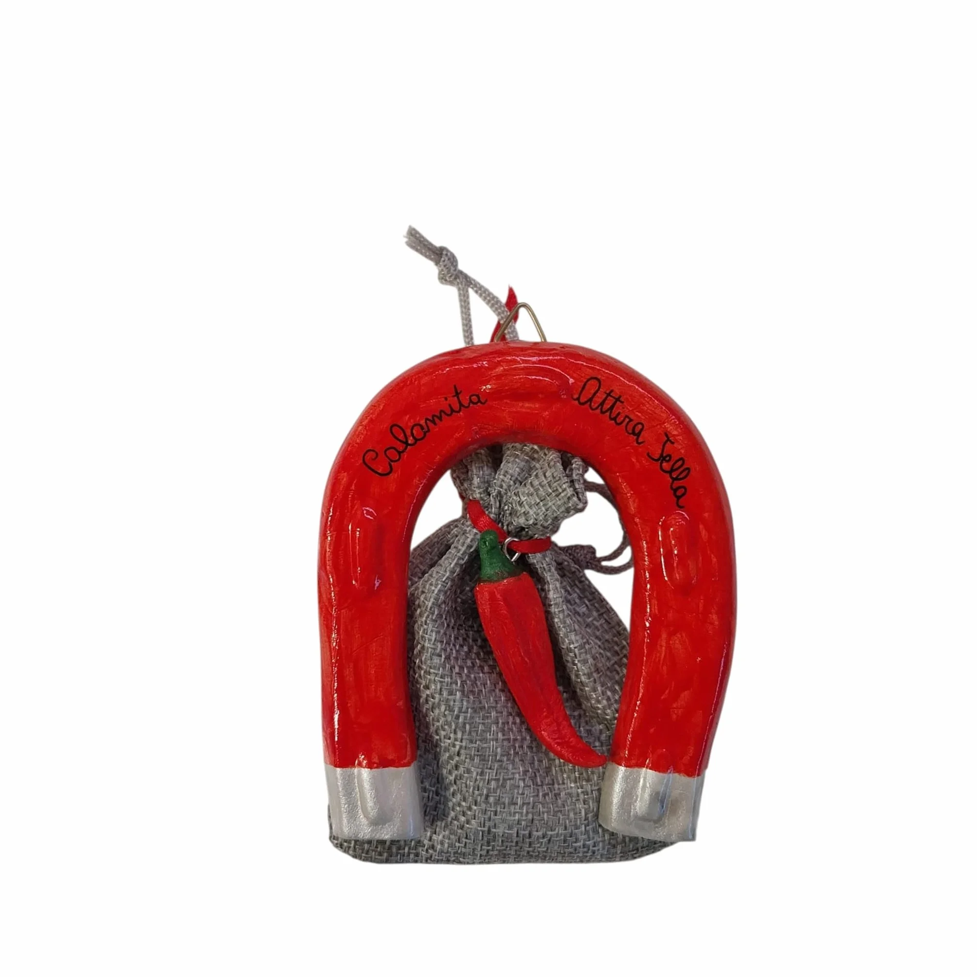 Generico Cornetto Portafortuna Ceramica Ferro di Cavallo Scatolo Regalo Rosso Grigio