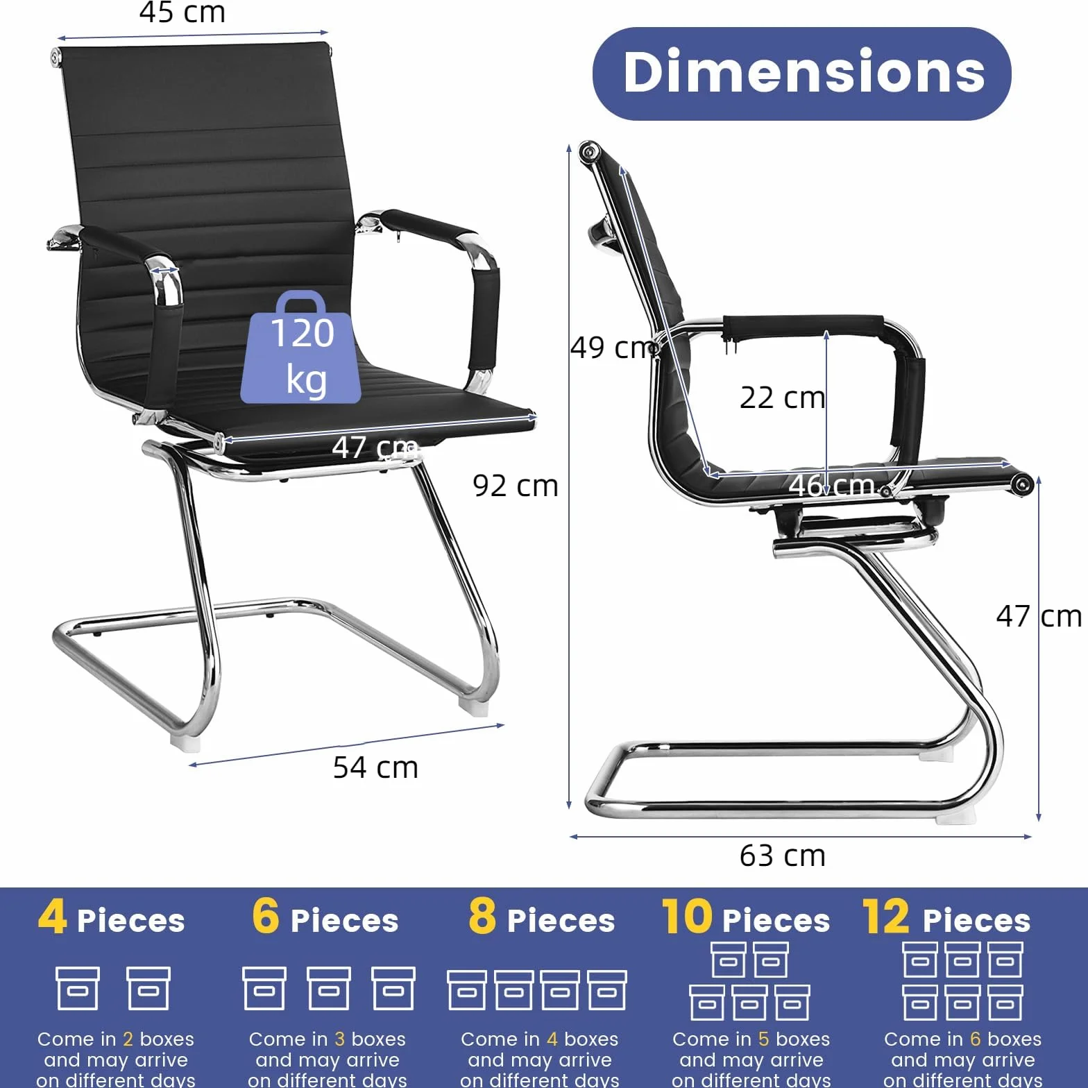 GIANTEX Set di 2 Sedie da Ufficio Cantilever Ergonomiche con Braccioli, Sedie Visitatori Telaio in Metallo Robusto, Sedie per Ricevimento Moderne per Ufficio, Conferenza, Sala d'attesa, Nero
