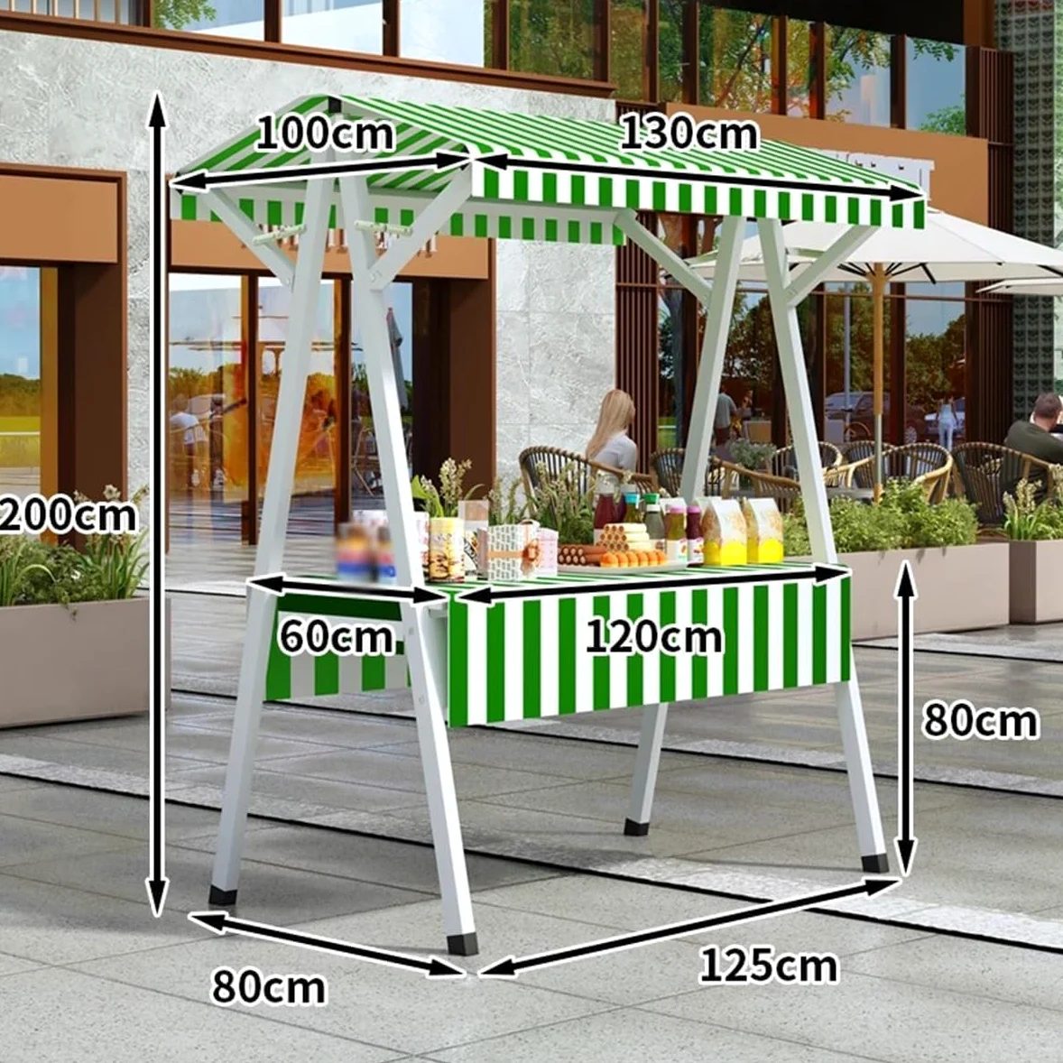 Carrello per bancarelle, Carrello Mobile per Cibo da Strada con Ruote, espositore per bancarelle del Mercato all'aperto, scaffali modulari per venditori, allestimento Pronto per Il Cibo (Blu