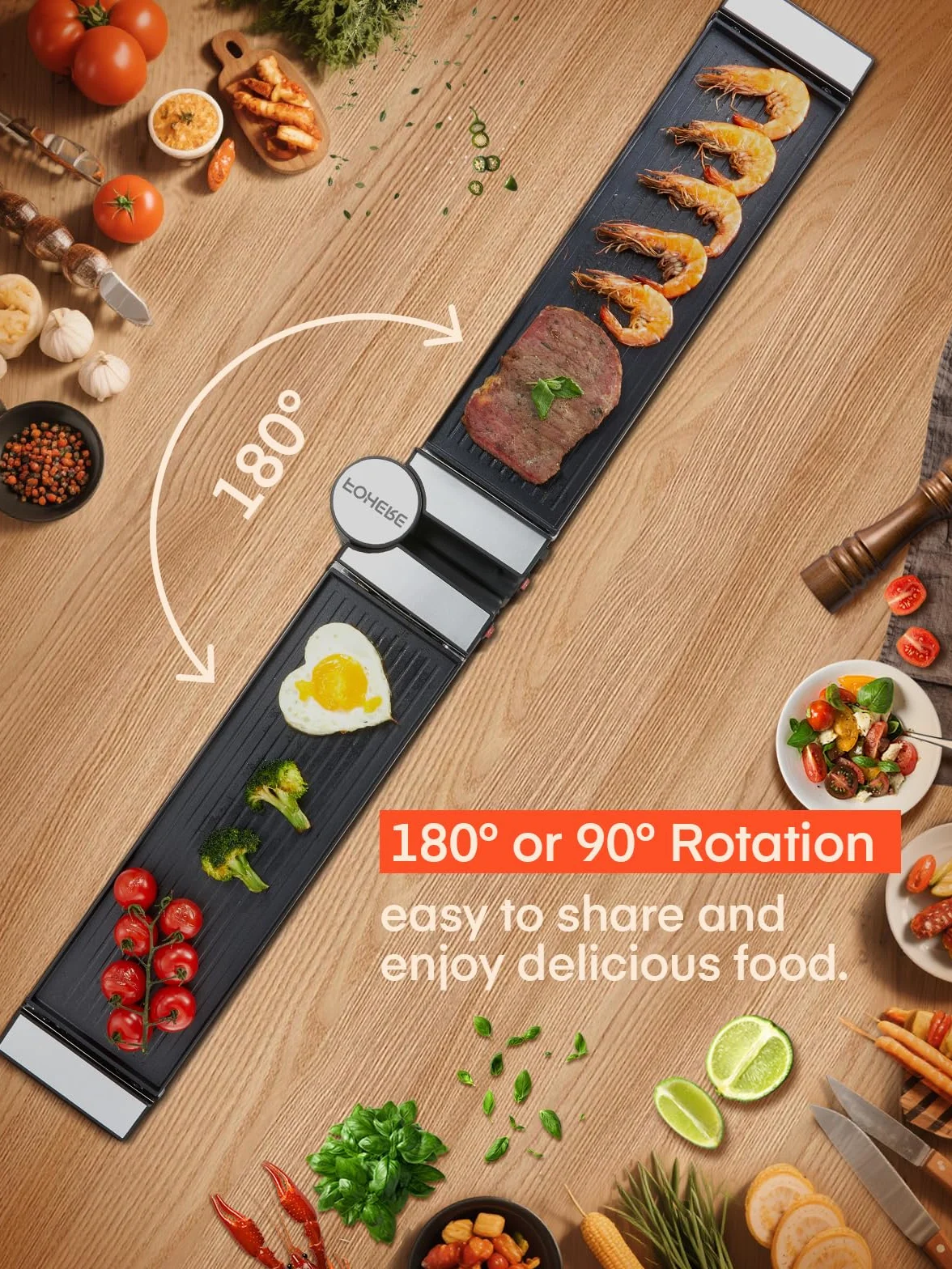 FOHERE Raclette Grill per 8 Persone, 1400W Griglia Elettrica Antiaderente Reversibile con 8 Mini Padelle, Acciaio Inox Opaco, Adatto per Famiglie e Feste