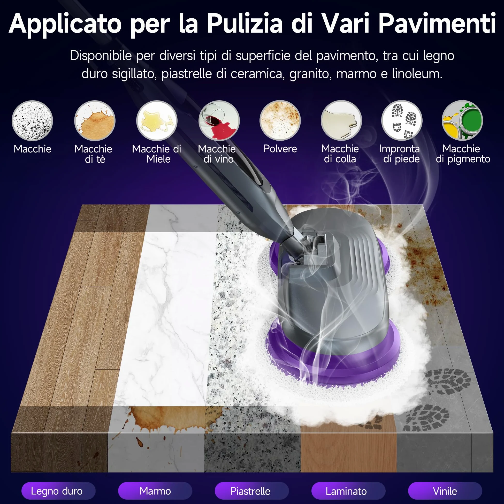 AlfaBot F2 Lavapavimenti a Vapore - Scopa a Vapore con Disinfezione 99.9% di germi e batteri, Vapore pronto in 30s, 450 ML, per tutti i tipi di Pavimenti Duri, Senza Uso di Detergenti