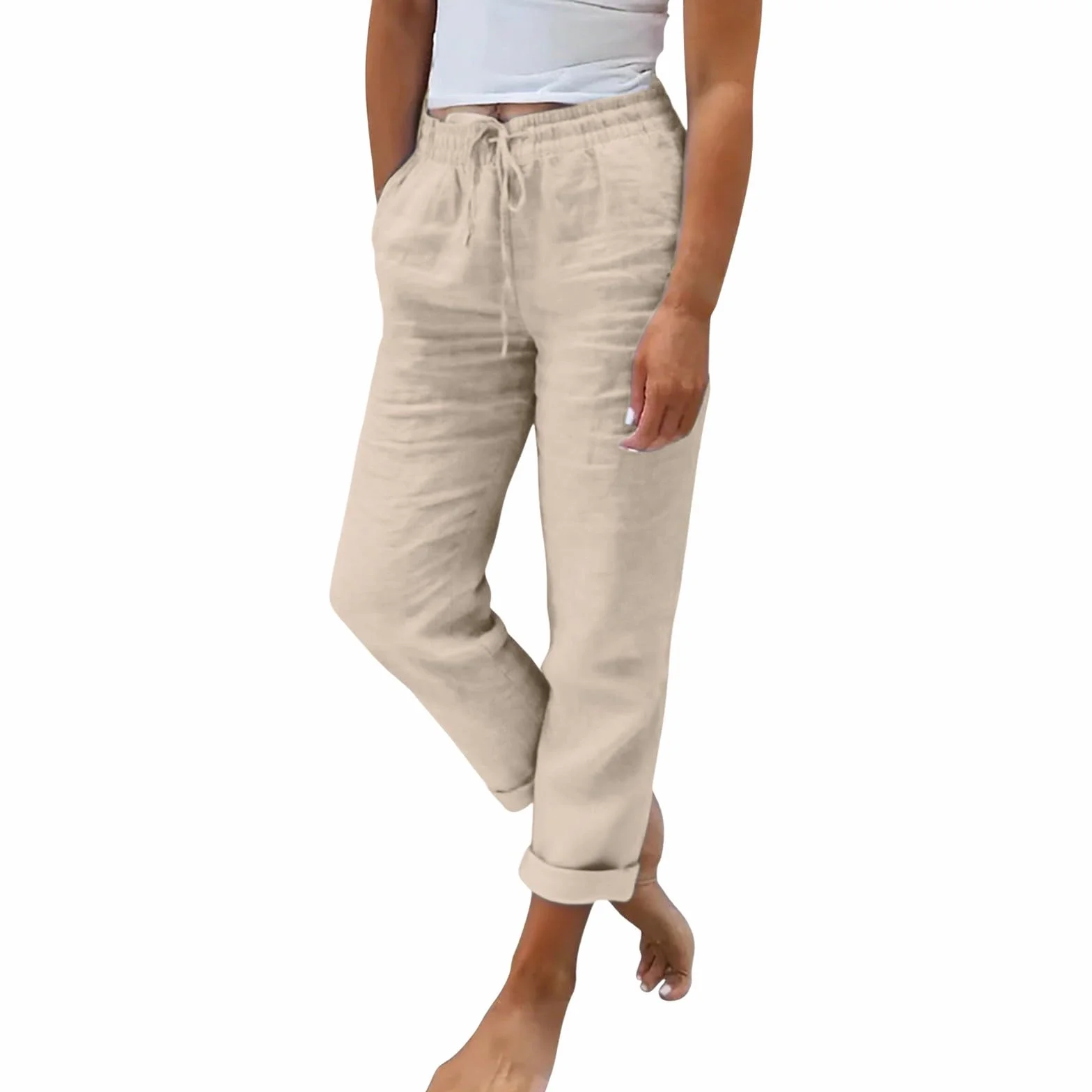 Pantaloni Donna Estivi Pantalone Lino Cotone Larghi Estivo Tasche Gamba Coulisse Tinta Unita Eleganti Pants Pantalone Traspirante Pantaloni Palazzo Donna Estivi Abbigliamento Estivo Elegante
