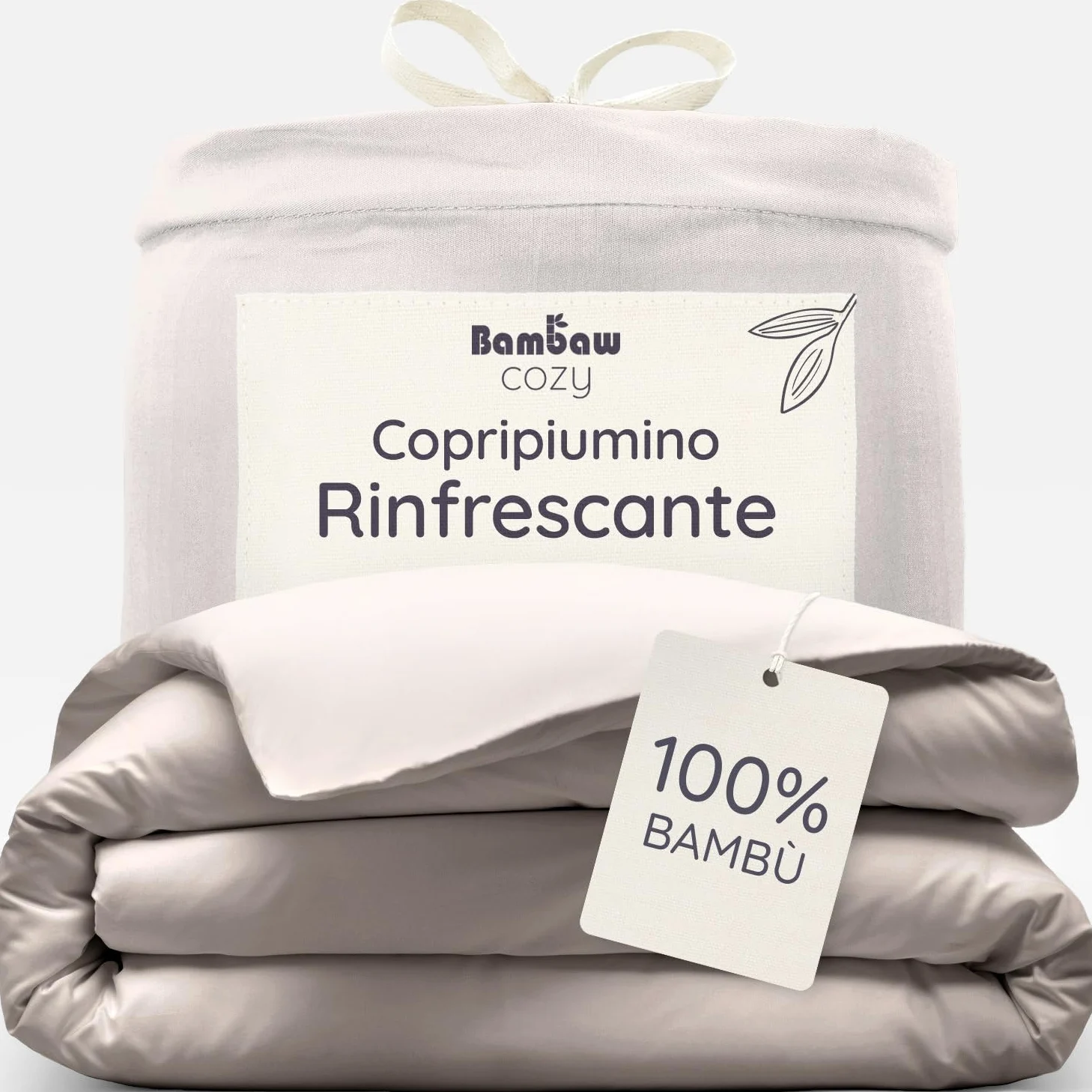 Bambaw Copripiumino matrimoniale 220x240 bambu, Lenzuolo rinfrescante matrimoniale, Lenzuola matrimoniali in bambu anallergiche, Biancheria da letto elegante, Copripiumino 220x240 cm (Sabbia)