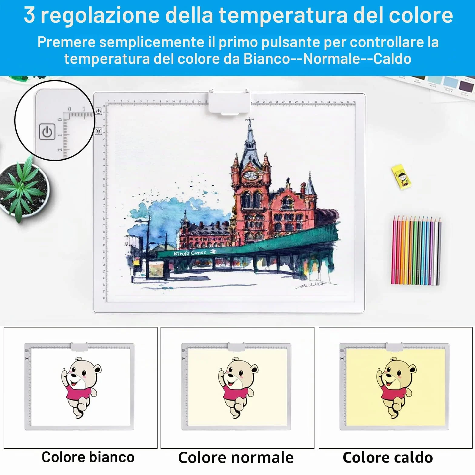 TOHETO A3 Ricaricabile Tavoletta Luminosa per Disegnare con Supporto Pieghevole, Light Box LED per Disegno, Luminosità Regolabile, Bianco