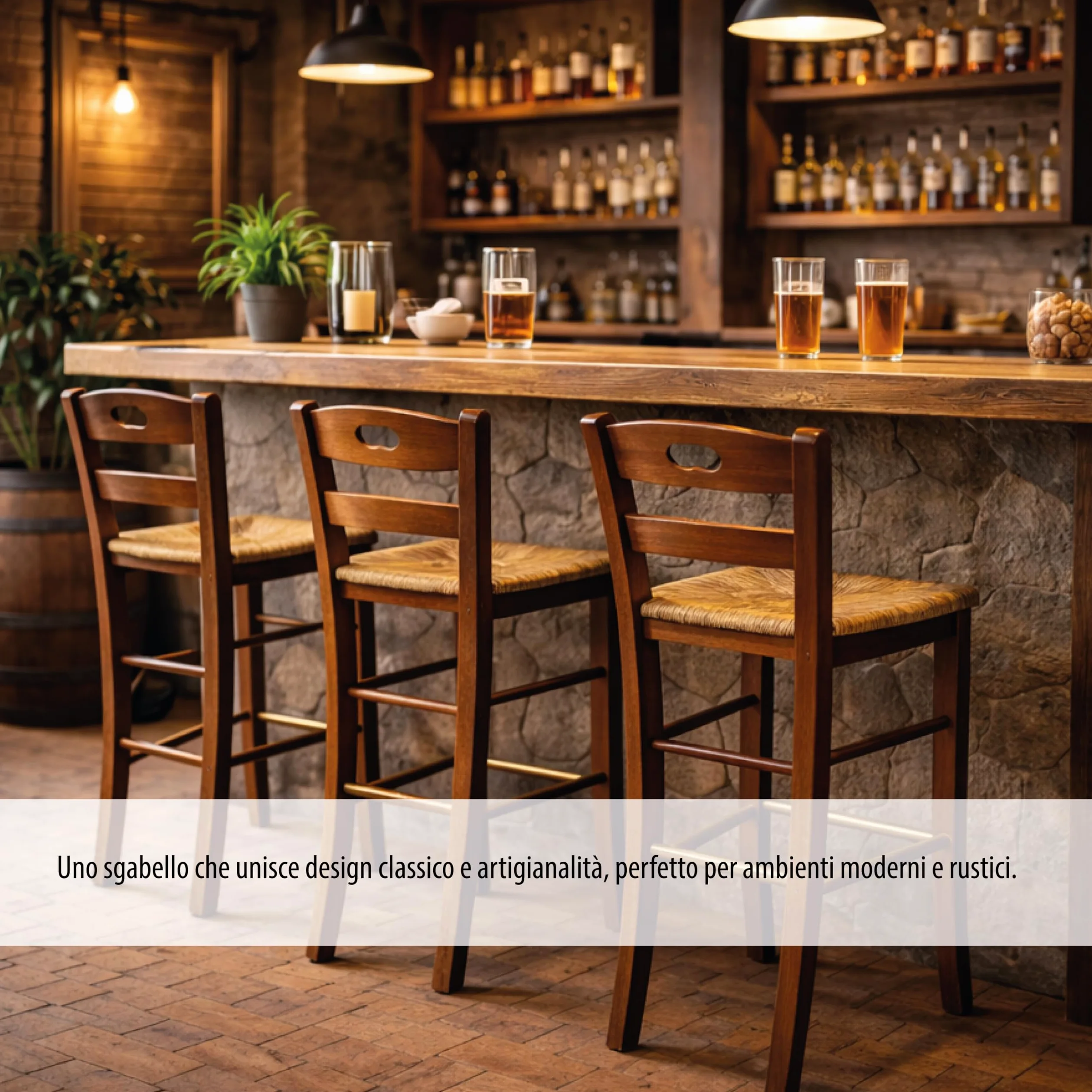 Set Sgabelli in Legno con Seduta Compatta - con Poggiapiedi, Schienale, Struttura Robusta, da Bar, Cucina, Ristorante, Soggiorno, Stile Classico, Rustico - 39X38X90CM (4PZ, Noce)