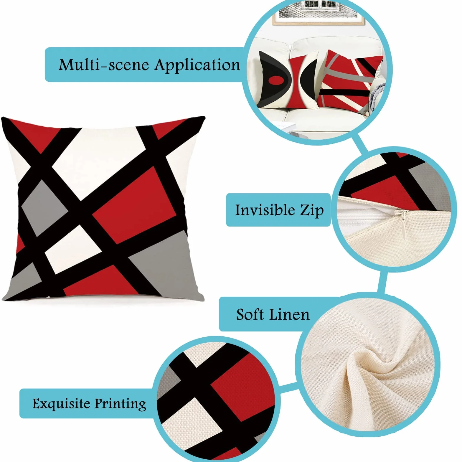 Set di 4 Fodere per Cuscini 40x40 cm Cotone e Lino Geometrico Decorativo