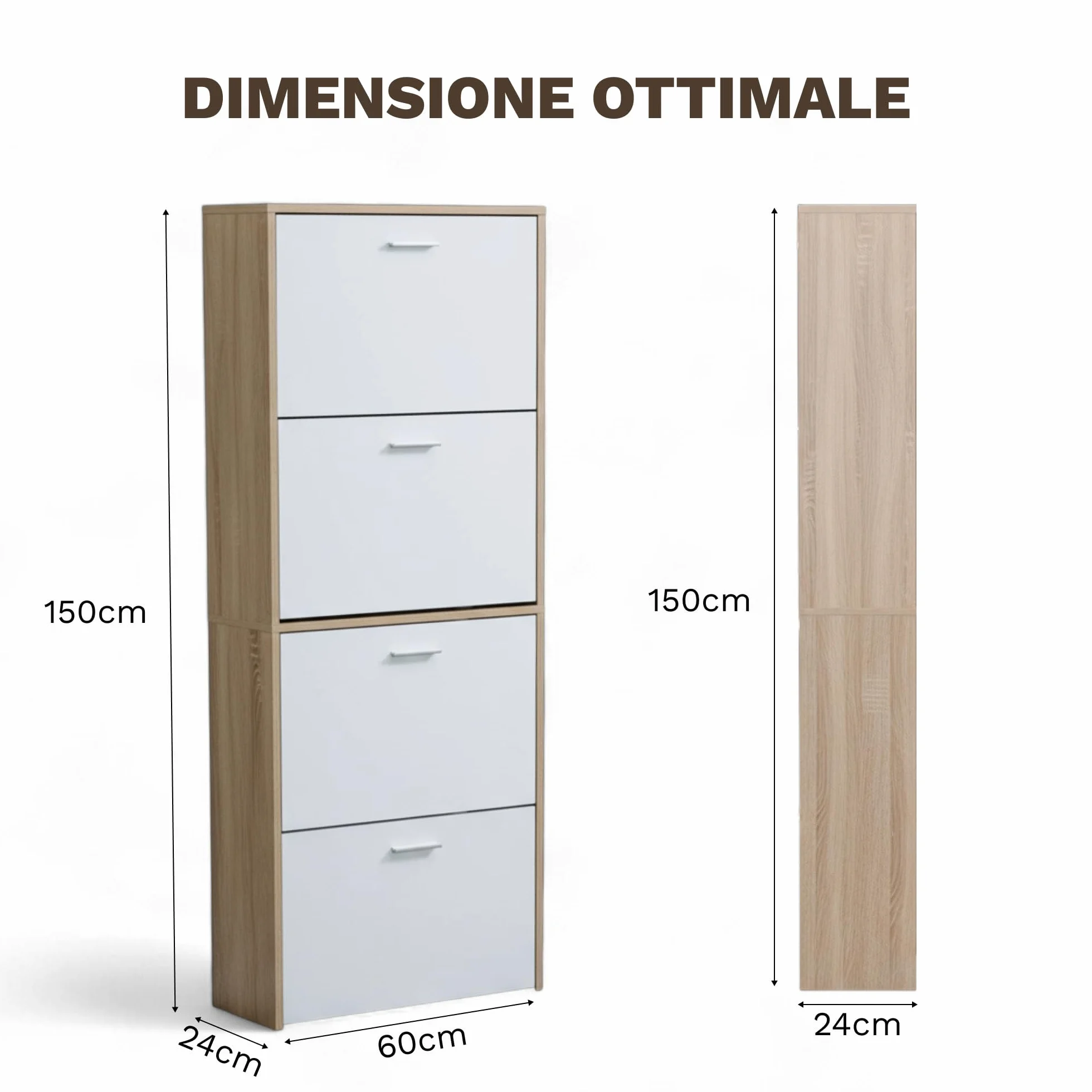 Scarpiera salvaspazio slim 60 cm legno bianco 4 ante 24 paia design moderno alto stretto