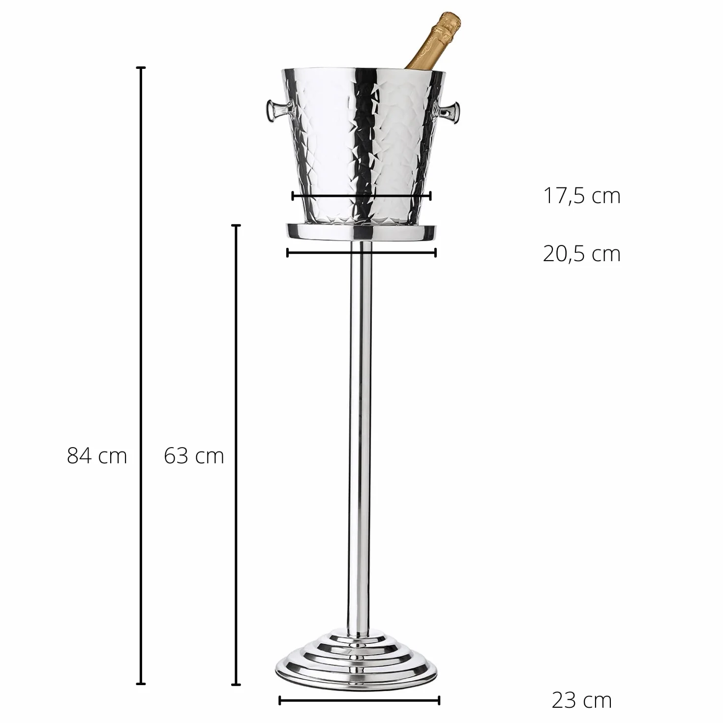 EDZARD Refrigeratore per spumante Capri con supporto (altezza 85 cm), con motivo martellato, acciaio inossidabile, con manici, per una bottiglia - Per vino o champagne - Secchiello per il ghiaccio