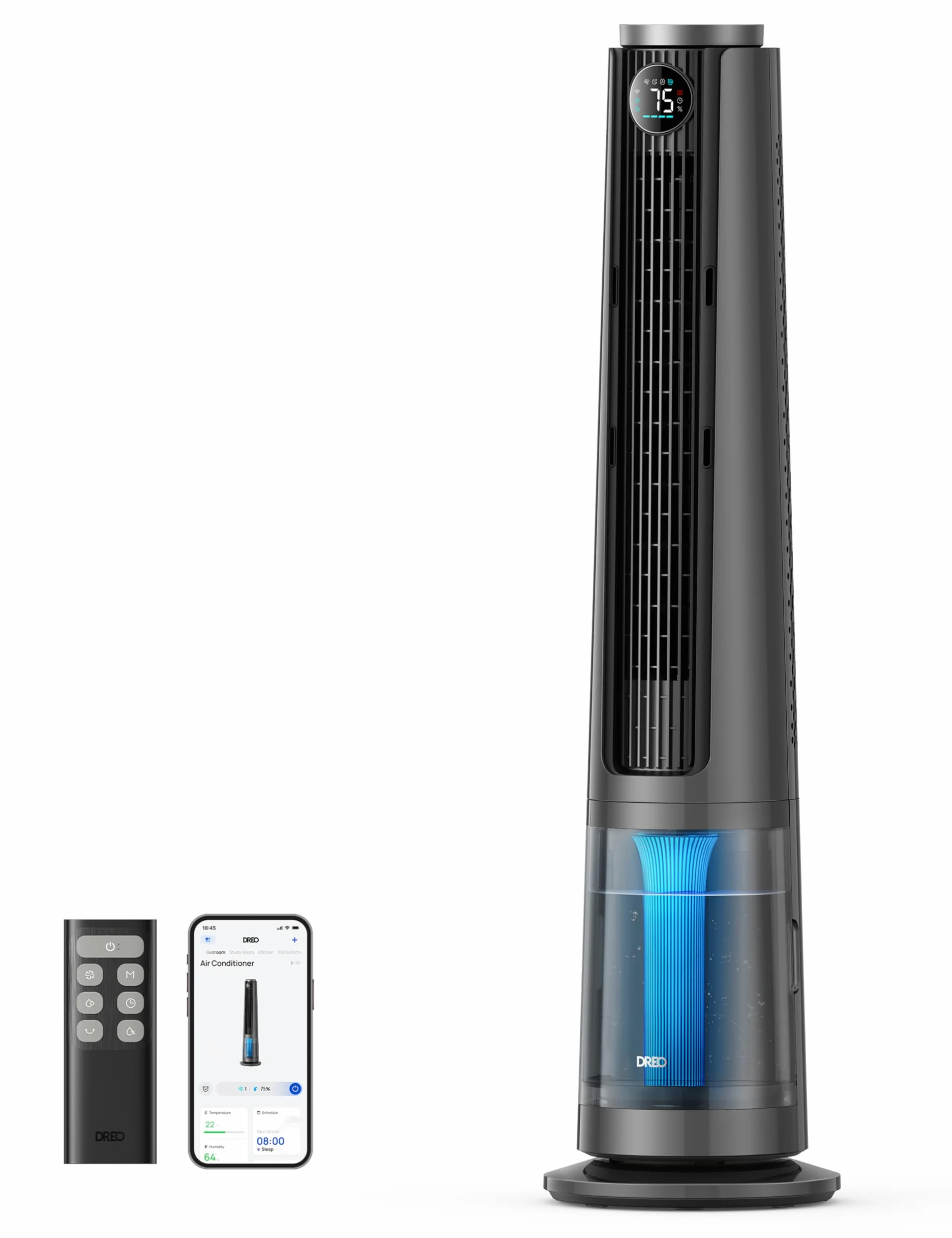 DREO TurboCool 765S - Ventilatore a Nebulizzazione 3 in1, Serbatoio 6L, 10.4m/s, Motore DC 20dB, 90° Oscillante, 12 Velocità, 4 Modalità, Raffreddamento Rapido per Camera da Letto