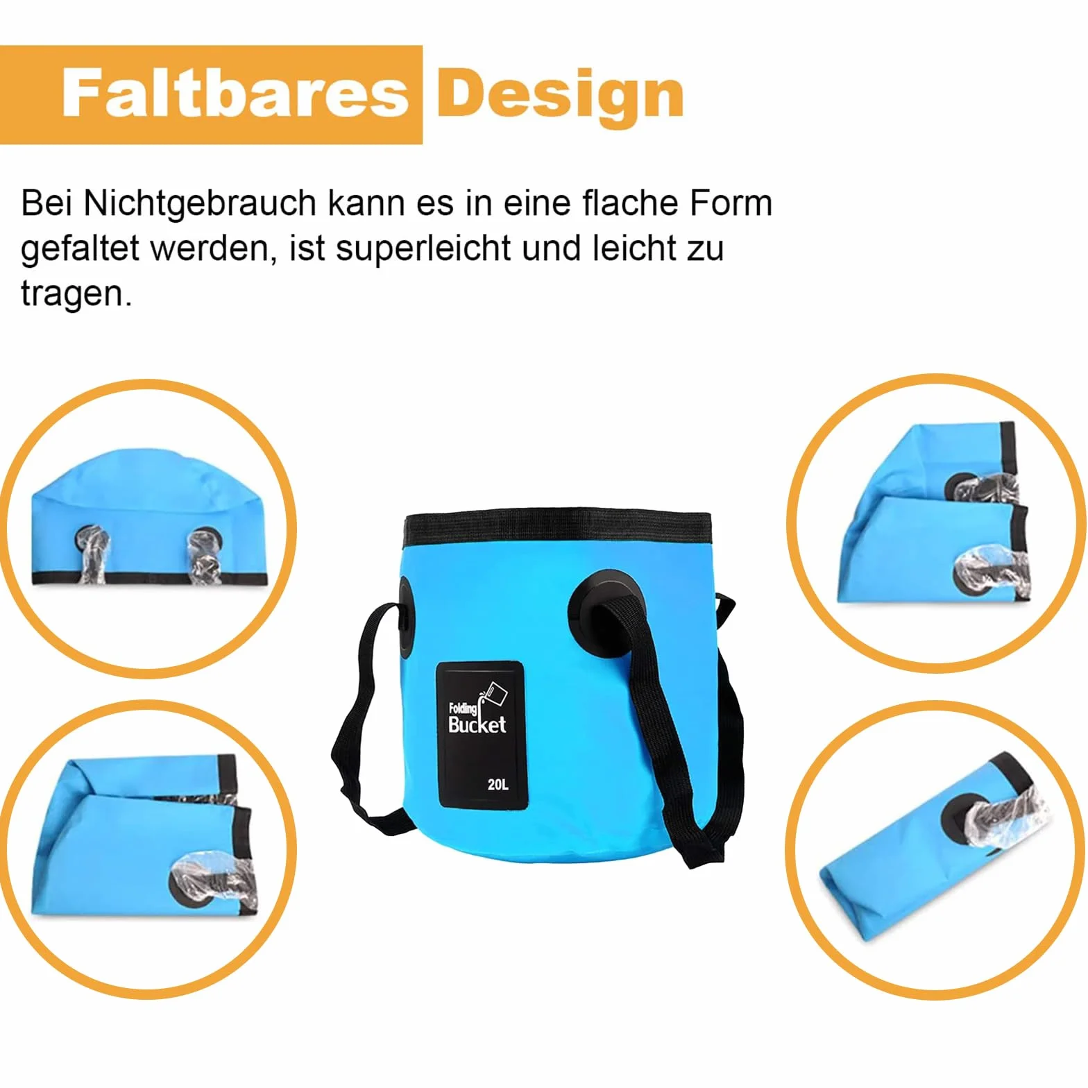 Secchio pieghevole ultraleggero,Secchio da pesca per esterni da 20 l,Portatile da campeggio con manico,pieghevole per pesca,Escursionismo,Campeggio,Lavaggio auto, ecc(blu 20L)