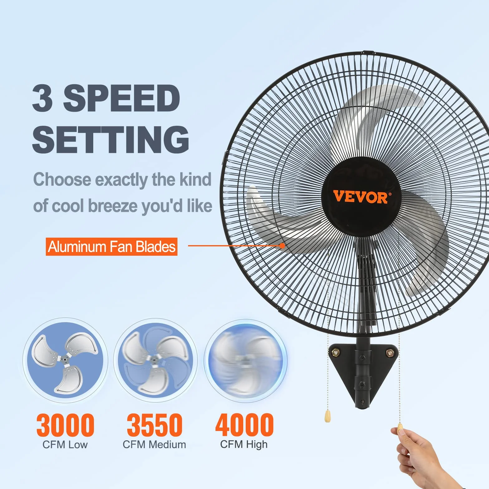 VEVOR Ventilatore da Parete, 51 cm 3 Velocità ad Alta Velocità, Ventilatore da Parete Industriale Oscillante 73 W Commerciale o Residenziale per Magazzino, Serra, Officina, Patio, Cantina, Nero