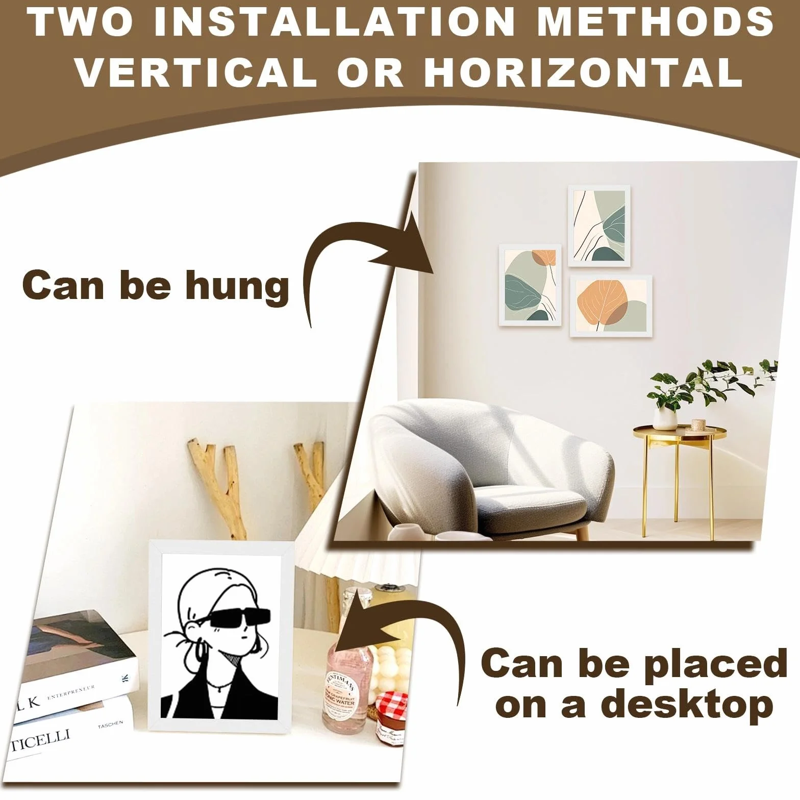 set da 3 Cornice portafoto, 15x20 cm in legno bianco, luminoso decorazione parete boho nordico, per foto ricordi poster facile da appendere o appoggiare, ideale per casa studio e ufficio