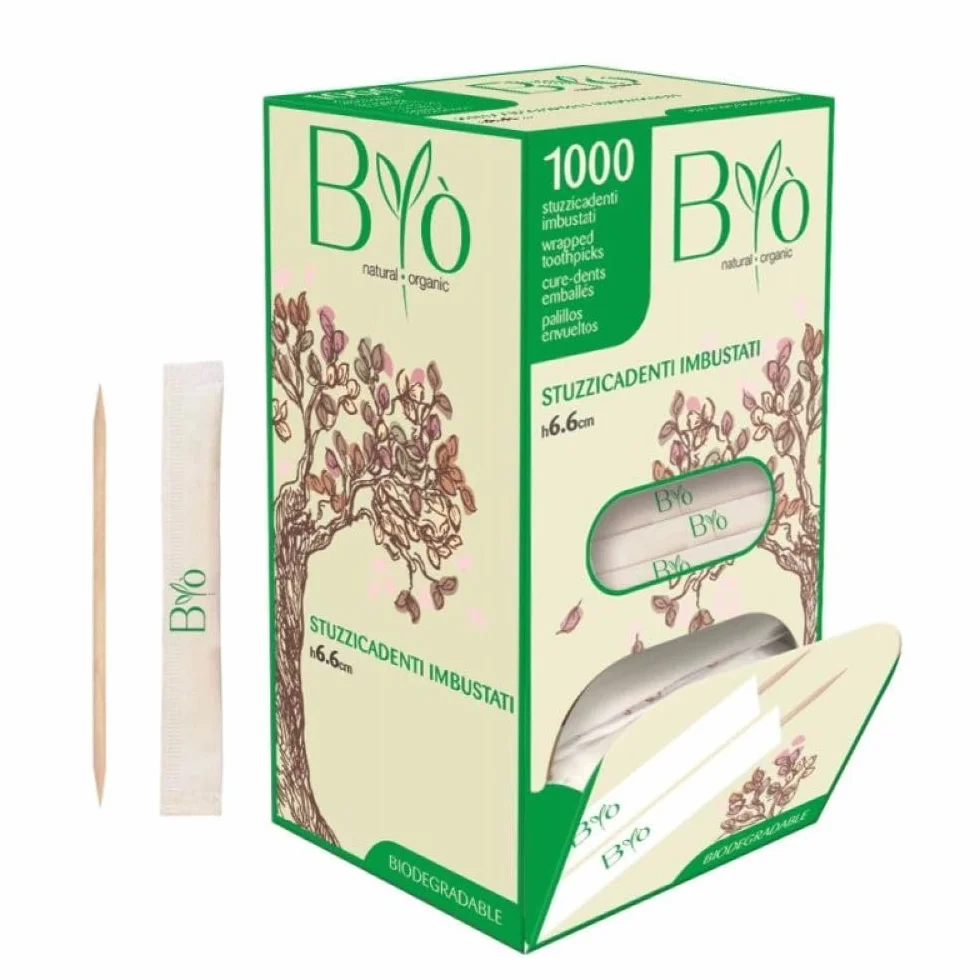 BYO Stuzzicadenti in betulla imbustati 6.6 cm 1000 PZ