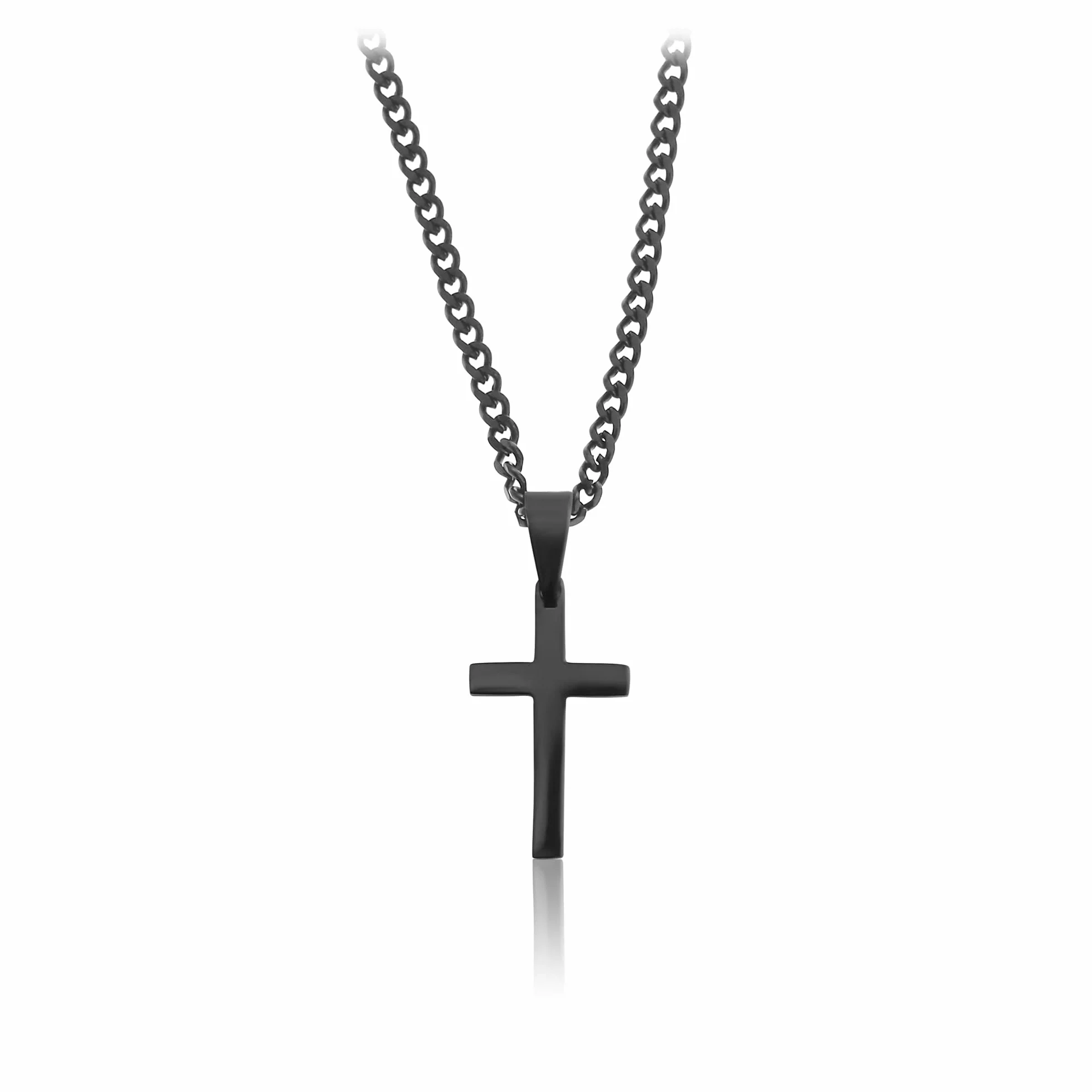 Collana Da Uomo 60 cm In Acciaio Inox con Pendenti Croce Nera Made By Nami