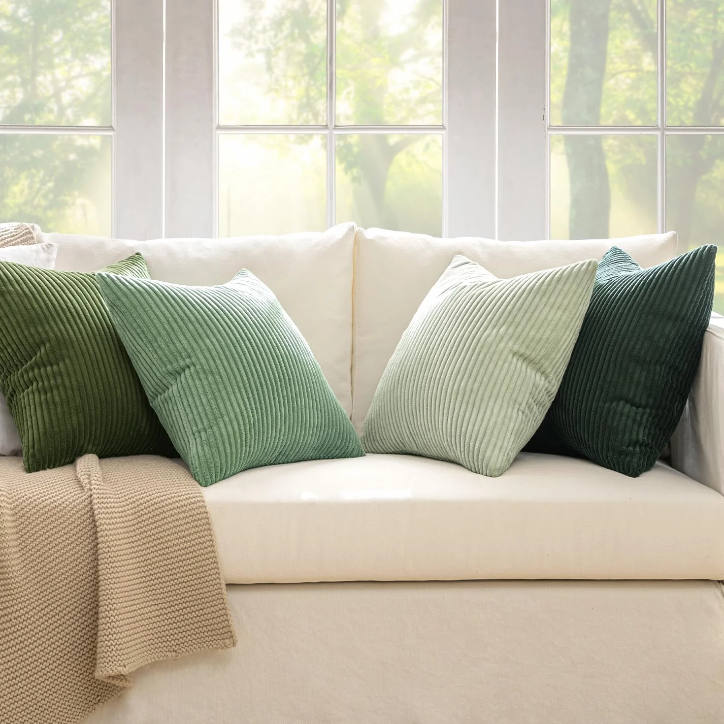 MIULEE Confezione da 4 Federa in velluto Federe per Cuscini Morbide Fodere per Cuscino Decorativi Quadrati Morbide Copricuscini 40x40 CM Serie Forest Green