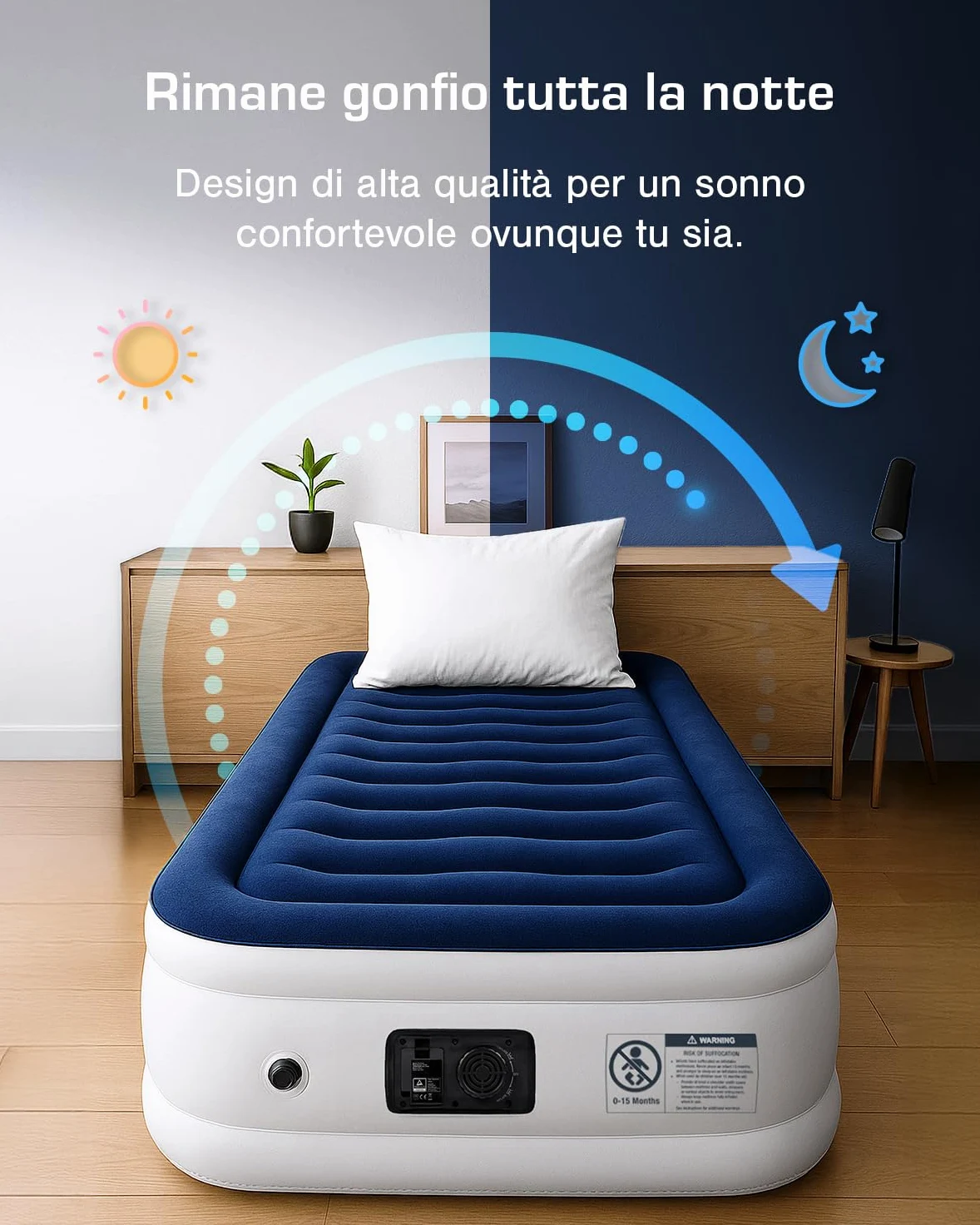 Active Era Materasso Gonfiabile Singolo 99 cm x 188 cm x 36.5 cm, Pompa Elettrica Integrata, Cuscino Rialzato e Tecnologia I-Beam Strutturata - Materasso Gonfiabile