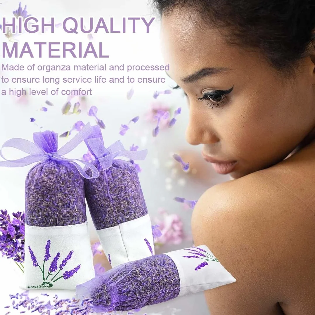20 Pezzi Sacchetti per Lavanda, Sacchettini per Lavanda Vuoti con Nastri di Filato, Sacchetti Organza Grandi Profumati Lavanda Vuoti Cotone, per Lavanda, Spezie ed Er