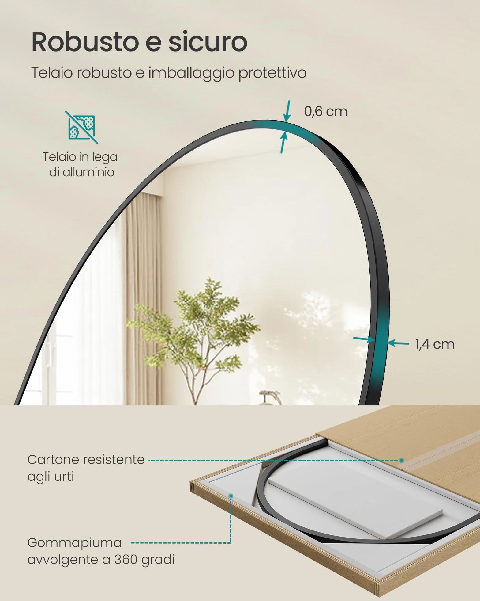 SONGMICS Specchio a Figura Intera, 150 x 40 cm, Specchio da Terra ad Arco con Supporto, Cornice in Lega di Alluminio, Vetro Temperato, Camera da Letto Soggiorno, Nero Inchiostro LFM055BD01