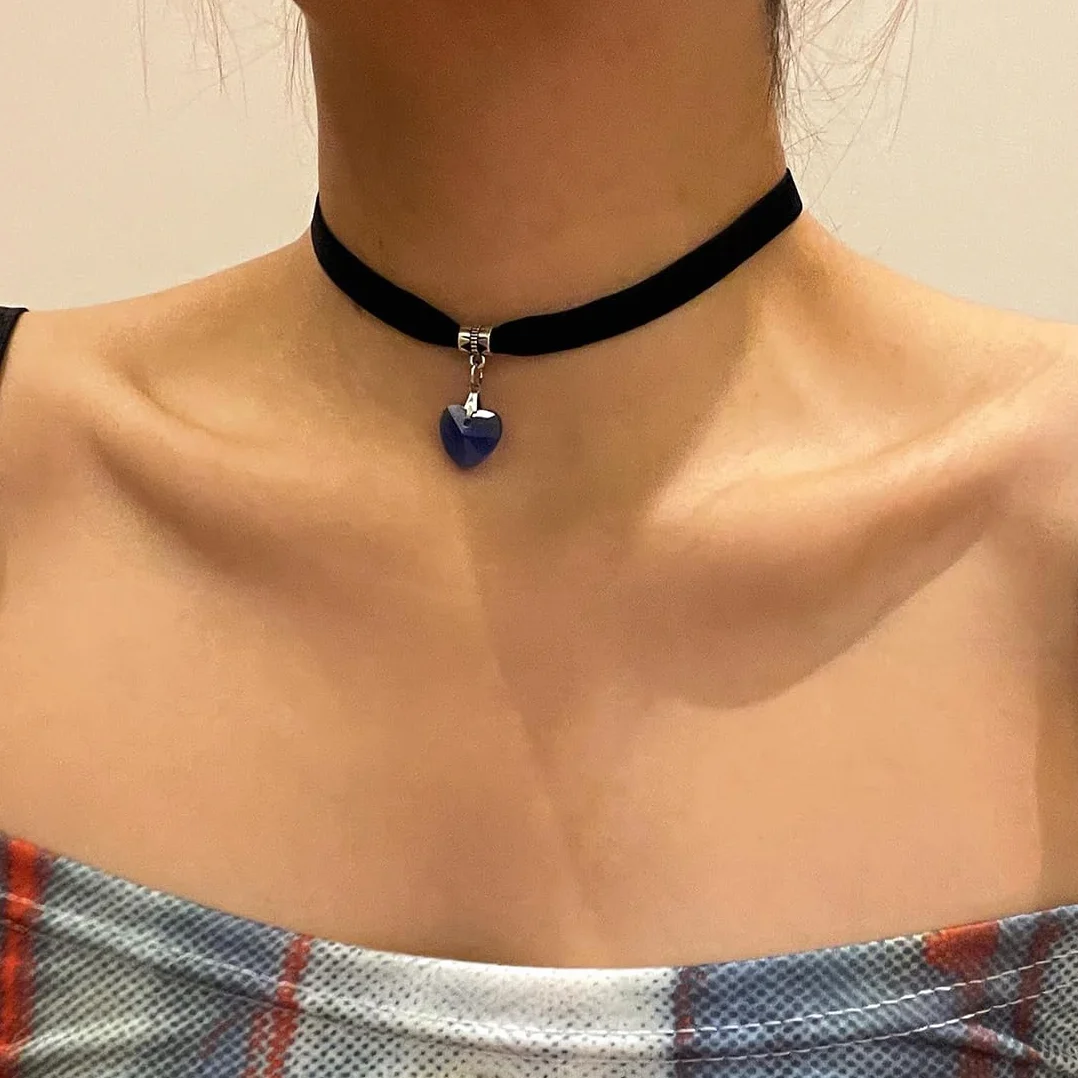 Choker Donna in Velluto Nero Girocollo Stretch Collare Tatuaggio 7 Pezzi