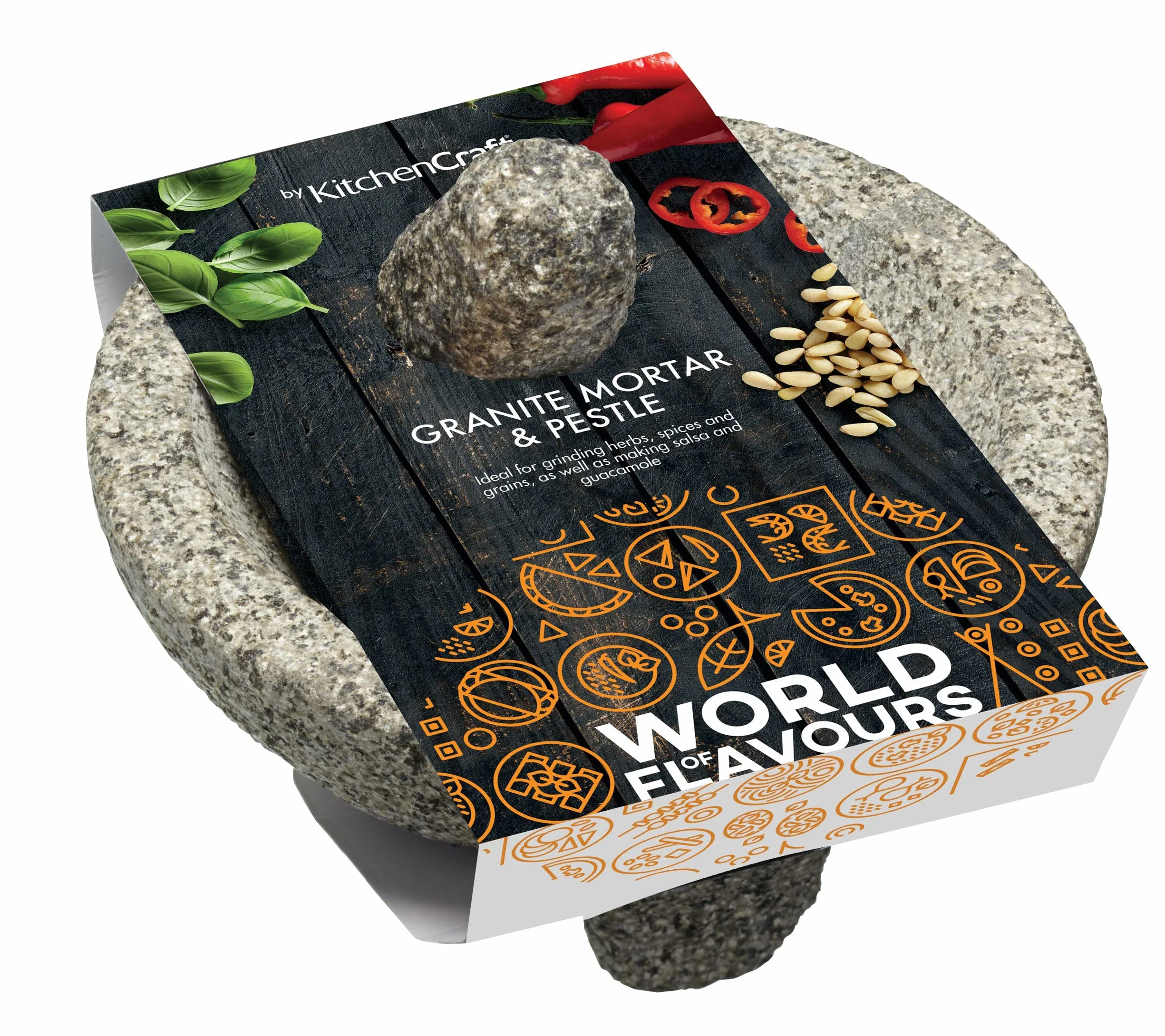 KitchenCraft World of Flavours Molcajete / Set di Pestello e Mortaio in Granito, Stile Messicano - Grigio