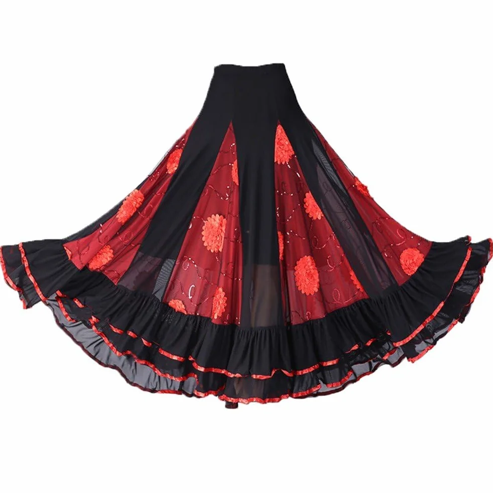 Gonna Lunga per Danza Sociale Gonna Grande Altalena Gonna Ballo Sala Gonna con Paillettes Gonna Danza del Ventre Abito Competizione di Danza Moderna Abito Prestazione