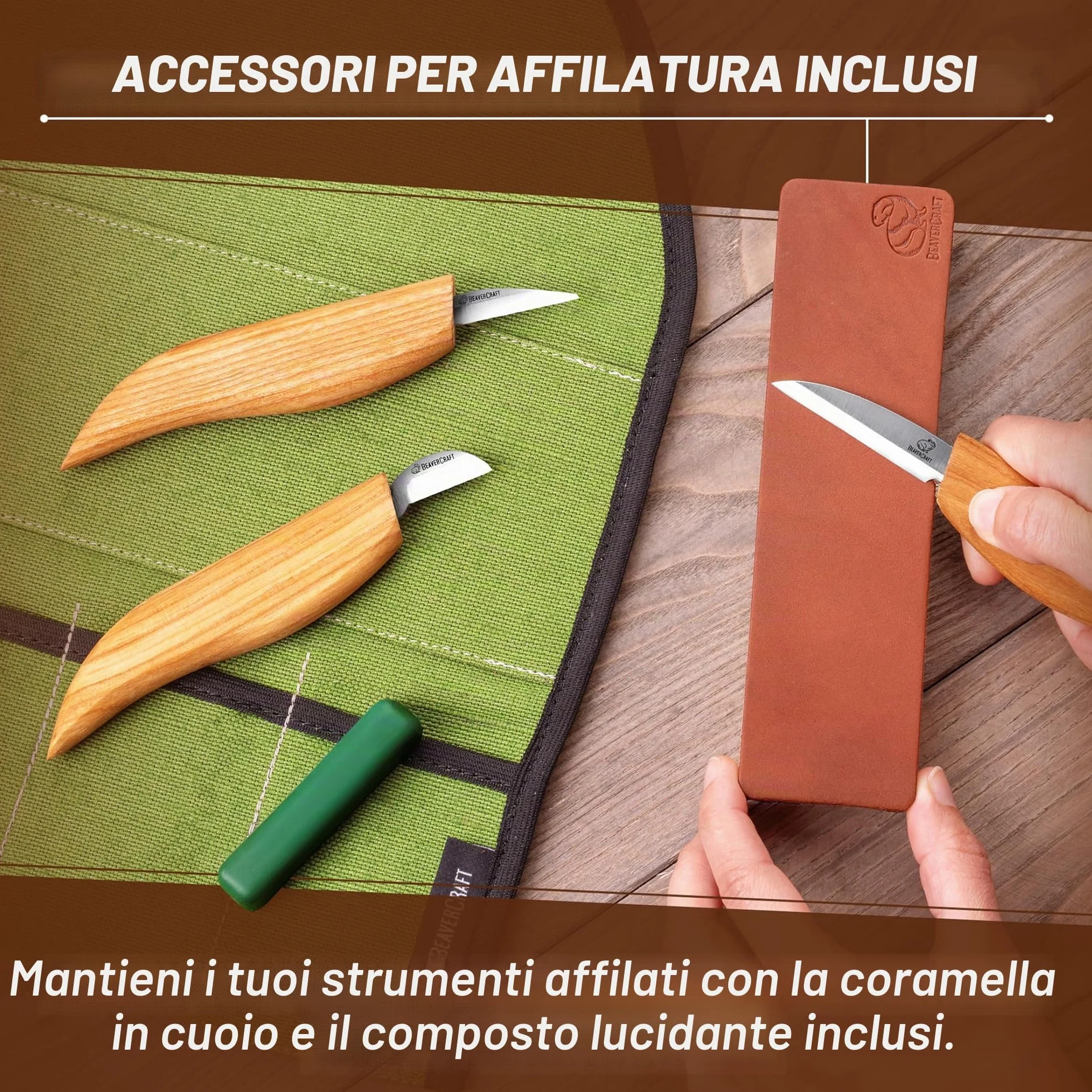 BeaverCraft S15 - Kit per intaglio del legno, set di strumenti per intaglio del legno, kit di coltelli da intaglio, set di coltelli da intaglio, per principianti