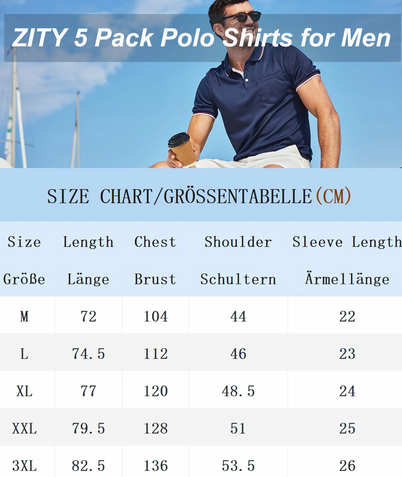 ZITY Polo Uomo Maniche Corte Pacco da 5 Magliette Leggera Traspirante T Shirt Primavera Estate Lavoro Vacanze
