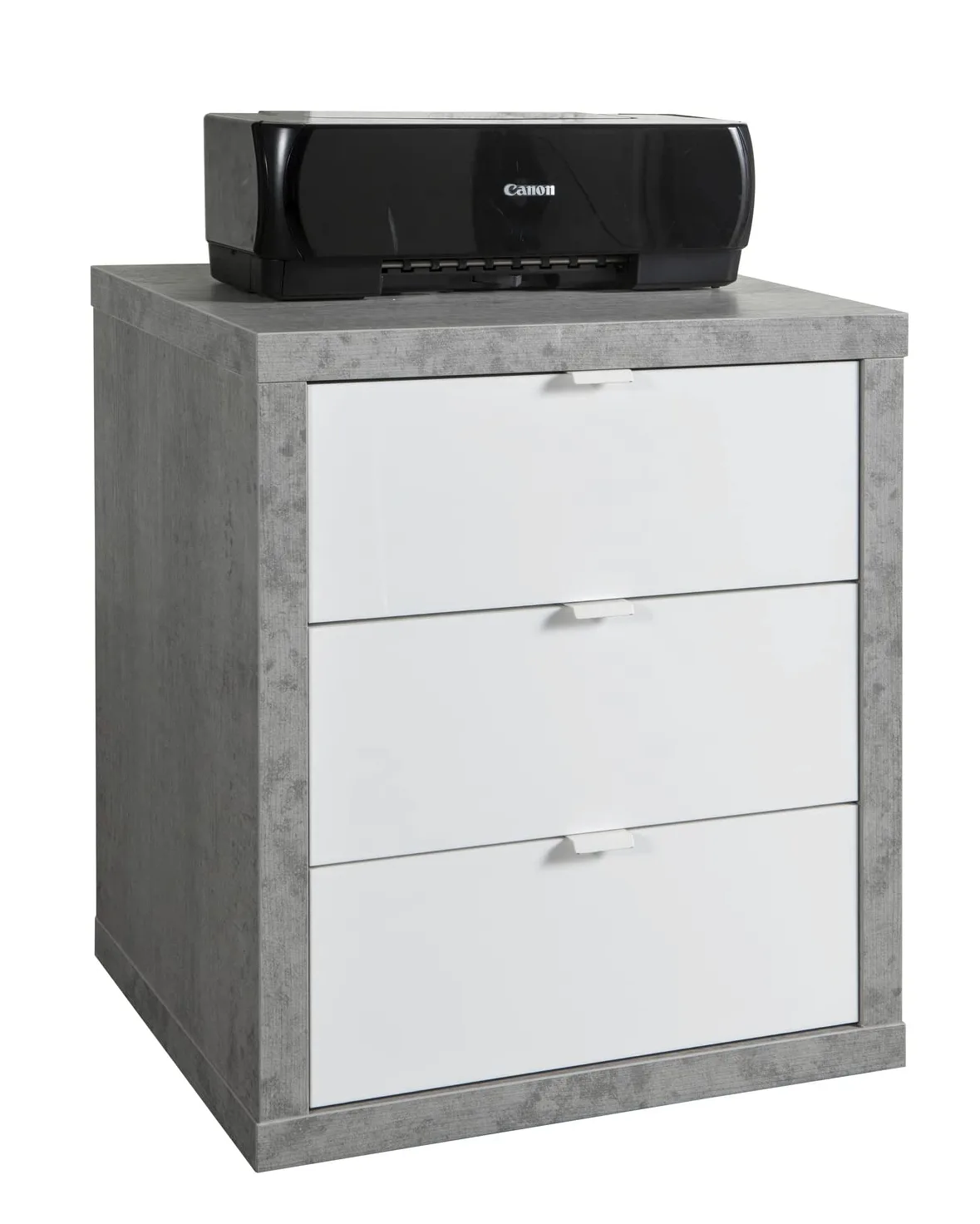 Composad | Cassettiera della Linea PRATICO con 3 cassetti, Cassettiera Scrivania per Ufficio, (LxAxP) 55x65,50x45,20 cm, Colore Cemento e Bianco Laccato, Made in Italy