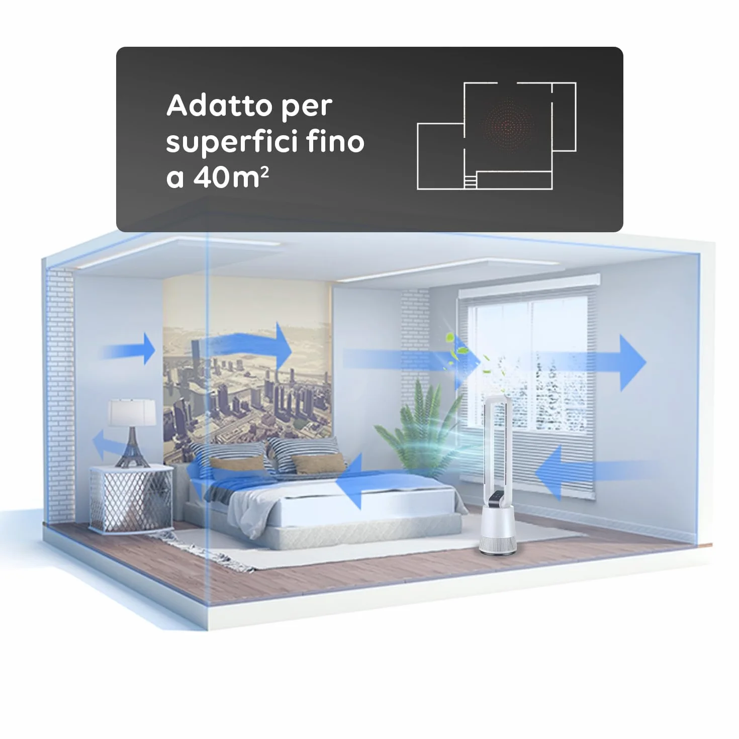Avilia - Ventilatore a Torre Silenzioso con Telecomando e Display LED, 3 Velocità, Timer e Oscillazione, Ventilatore Senza Pale da Terra per Aria Fresca Uniforme e Design Moderno Elegante