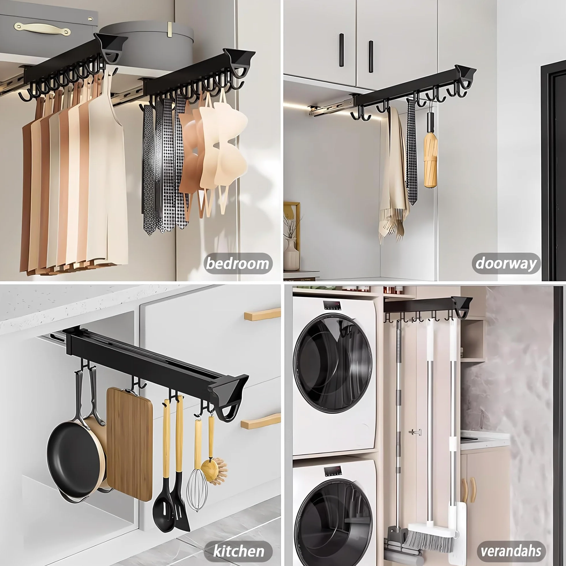 Porta Scope Armadio, Scivolo Multifunzionale Ganci Per Scope Da Muro, Portaoggetti Da Garage Sospeso Per Cucina/armadio/casa/armadio/guardaroba (Size : 36cm/14.17inch)