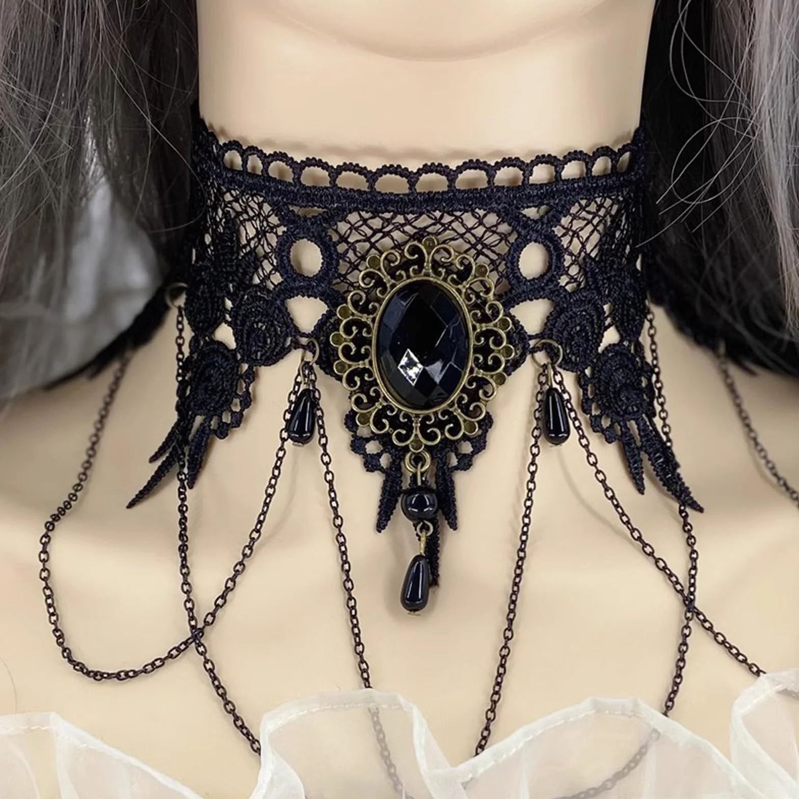 Girocollo in Pizzo Nero 6 Pezzi Choker Donna Collana Vintage Accessori Halloween