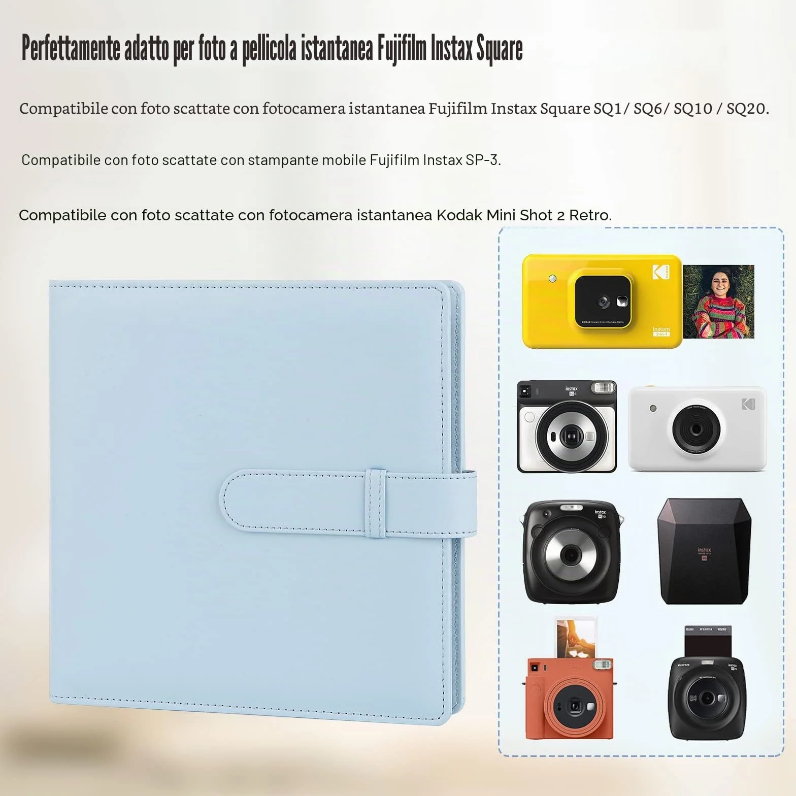 Album Fotografico con 288 Scomparti per Fotocamera Istantanea Fujifilm Instax Square SQ1/SQ6/SQ10/SQ20/SQ40 e Pellicola Kodak Mini Shot 3, Capace di Contenere Foto da 78x90 mm (Blu)