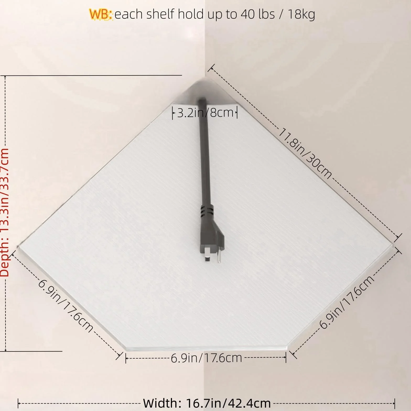Set di 2 Mensole Angolari da 30 cm, Profondità 33,7 cm, Bianco