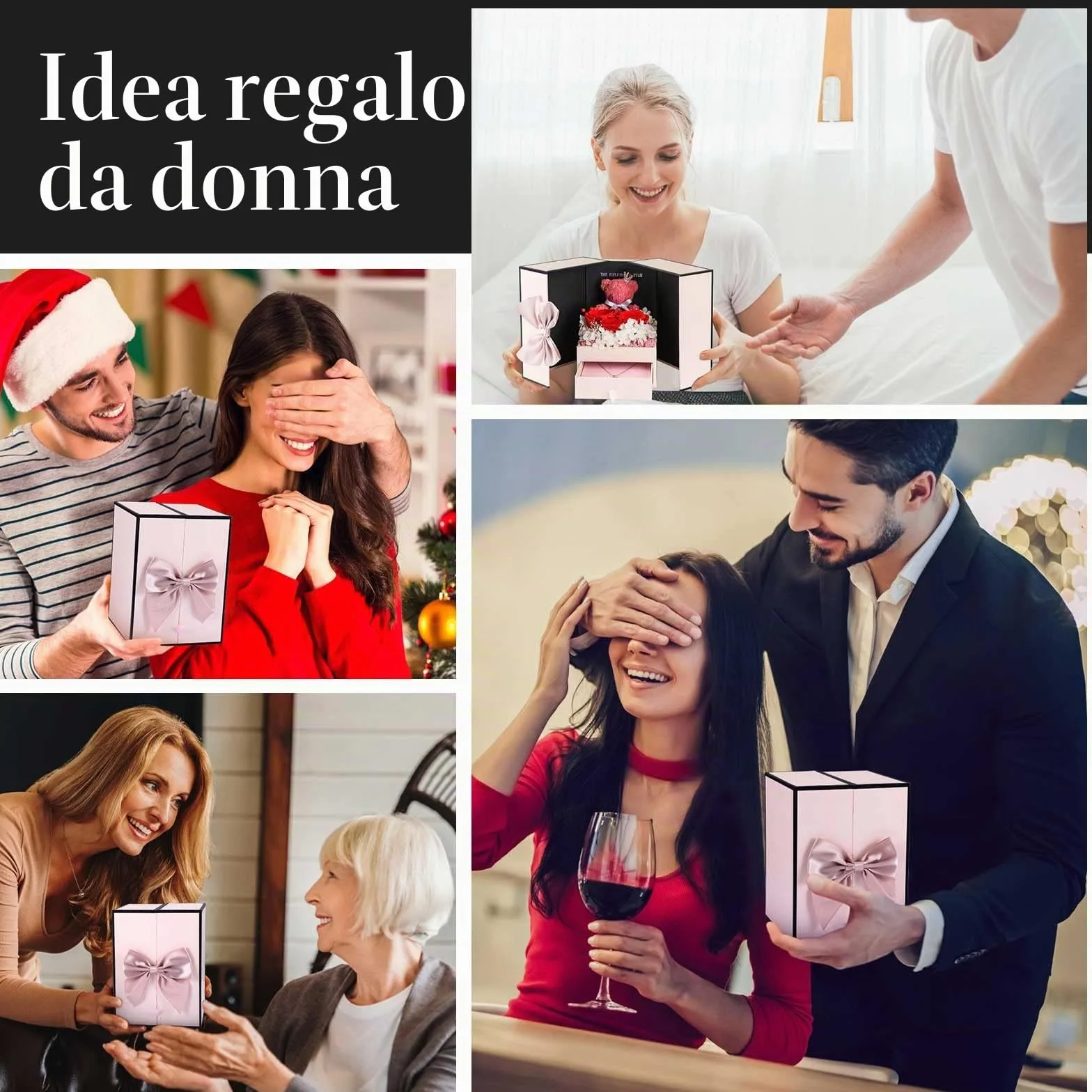 ADDWel Rosa Stabilizzata Eterna con Collana e Orsetto di Rose, Idee Regalo Compleanno per Donna Mamma Fidanzata Moglie