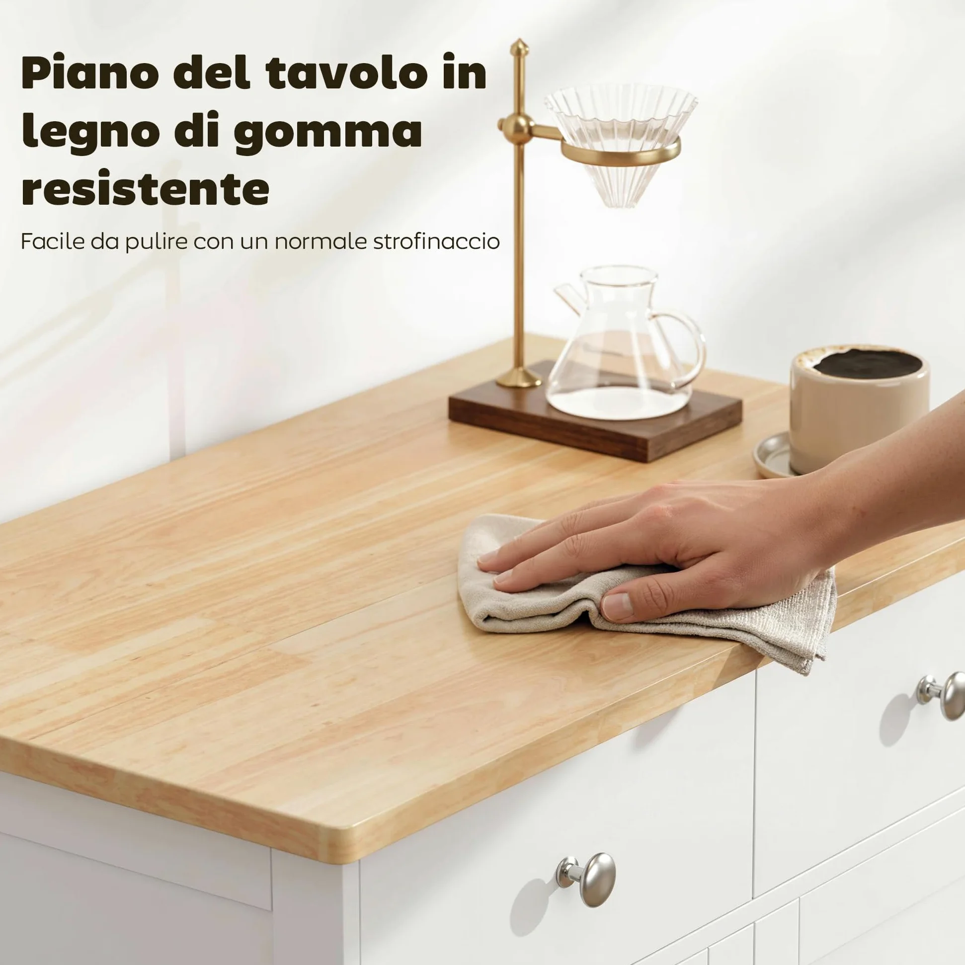 HOMCOM Credenza Soggiorno con 2 Cassetti e Armadietto con Ripiano Regolabile, Madia Soggiorno con Piano di Lavoro in Legno di Caucciù, per Ingresso, Cucina e Sala da Pranzo, Bianco