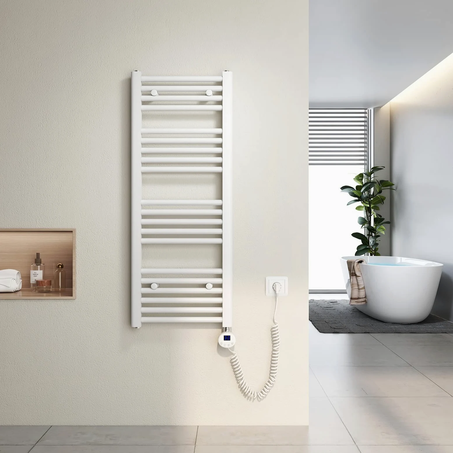 Heilmetz Scaldasalviette elettrico bianco 100x40 cm,Radiatore elettrico con termostato digitale e funzione Timer per asciugamani,Asciugatore elettrico per asciugamani,300 W