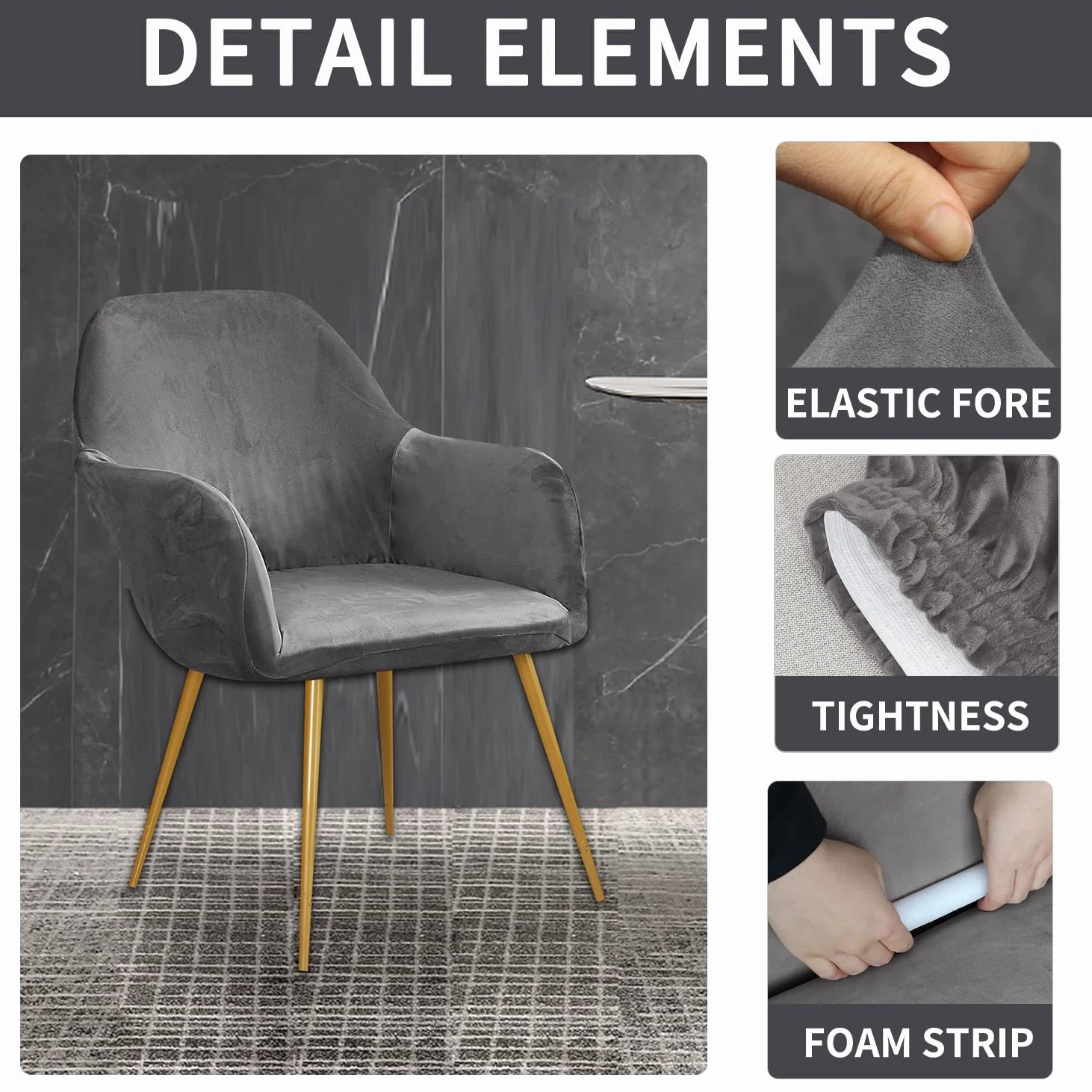 Set di 4 copripoltrone elastiche universali, protezione per mobili da ufficio, sala da pranzo, cucina, design moderno (grigio)