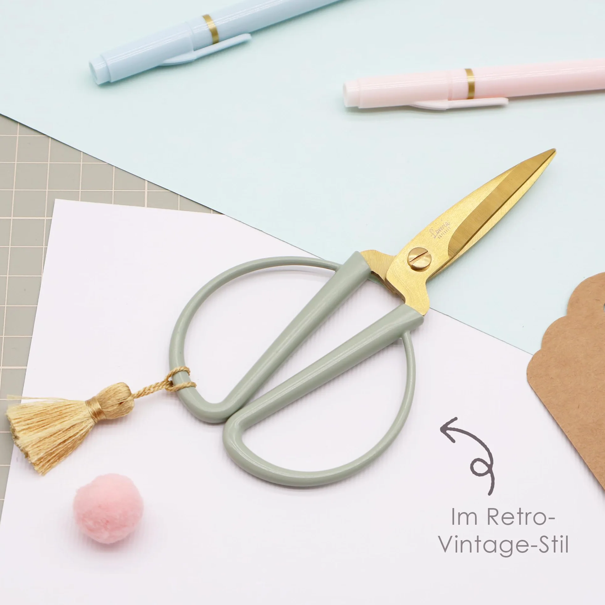 Forbici per bricolage Loveria 14,5 cm antiruggine vintage oro salvia