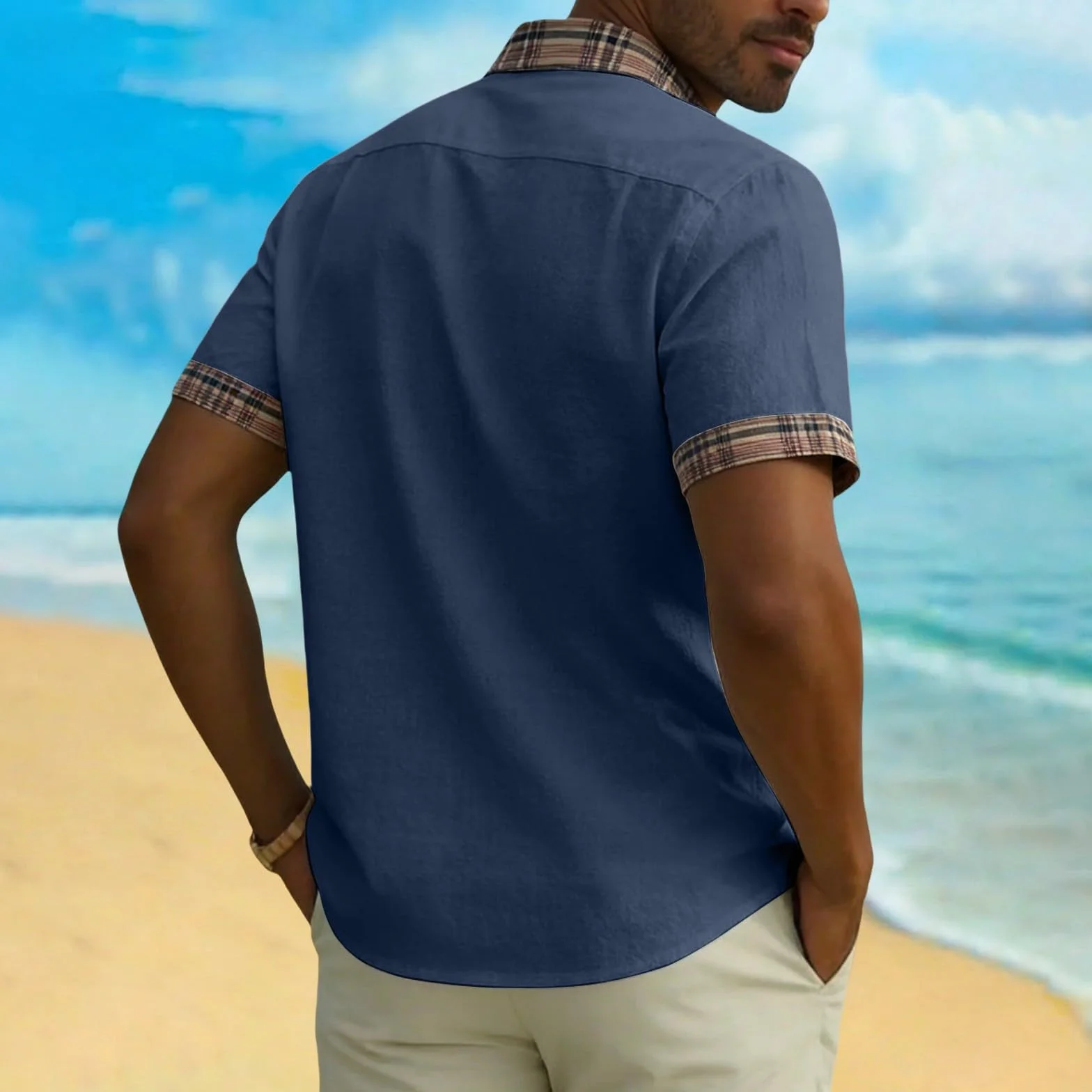 Camicia da uomo a maniche corte con bottoni casual estiva con tasca sul petto