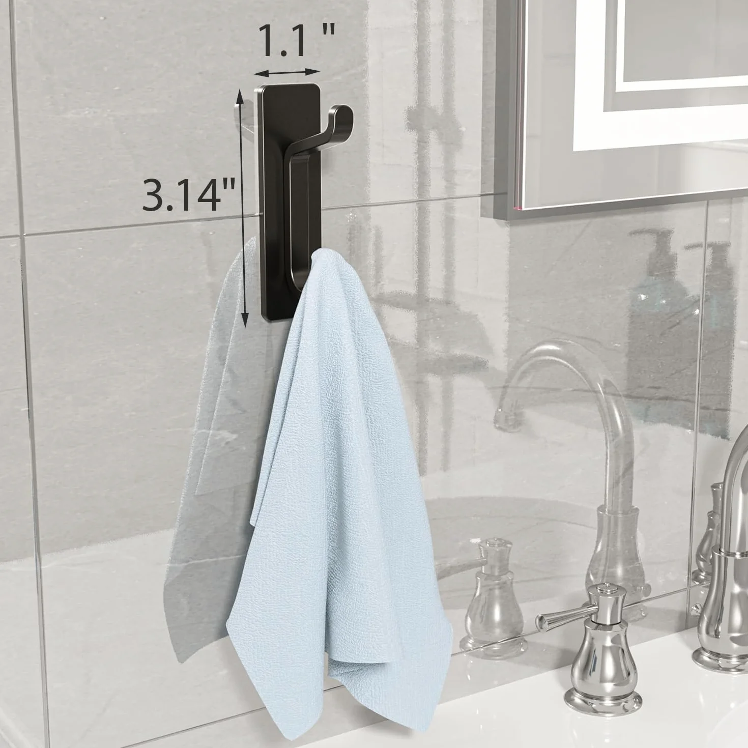 Josmimic Porta asciugamani senza foratura: ganci adesivi extra resistenti da 6 kg, ganci da parete autoadesivi, ganci per cappelli per bagno, ganci per asciugamani e appendiabiti, set da 4, nero