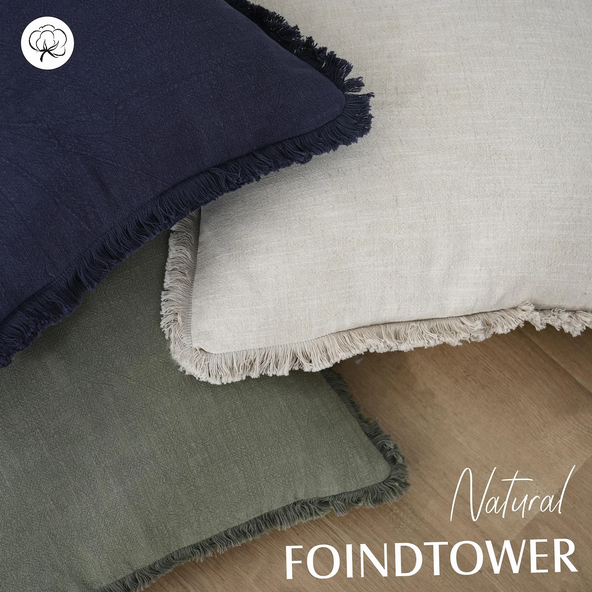 Foindtower Set di 2 federe decorative in lino con frange, accoglienti e bohémien, con nappe, morbide, per divano, letto, soggiorno, decorazione per la casa, 50 x 50 cm, beige