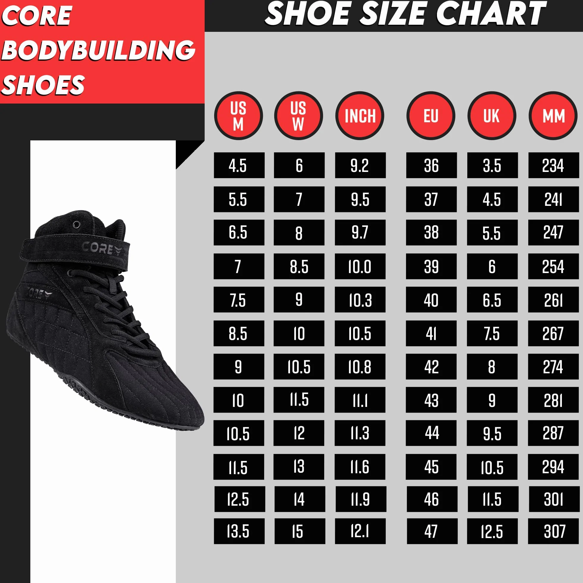 Nordcore Scarpe Bodybuilding Palestra Uomo Donna Sollevamento Pesi Powerlifting Deadlifting Squat Suola Piatta Antiscivolo Supporto Arco Plantare